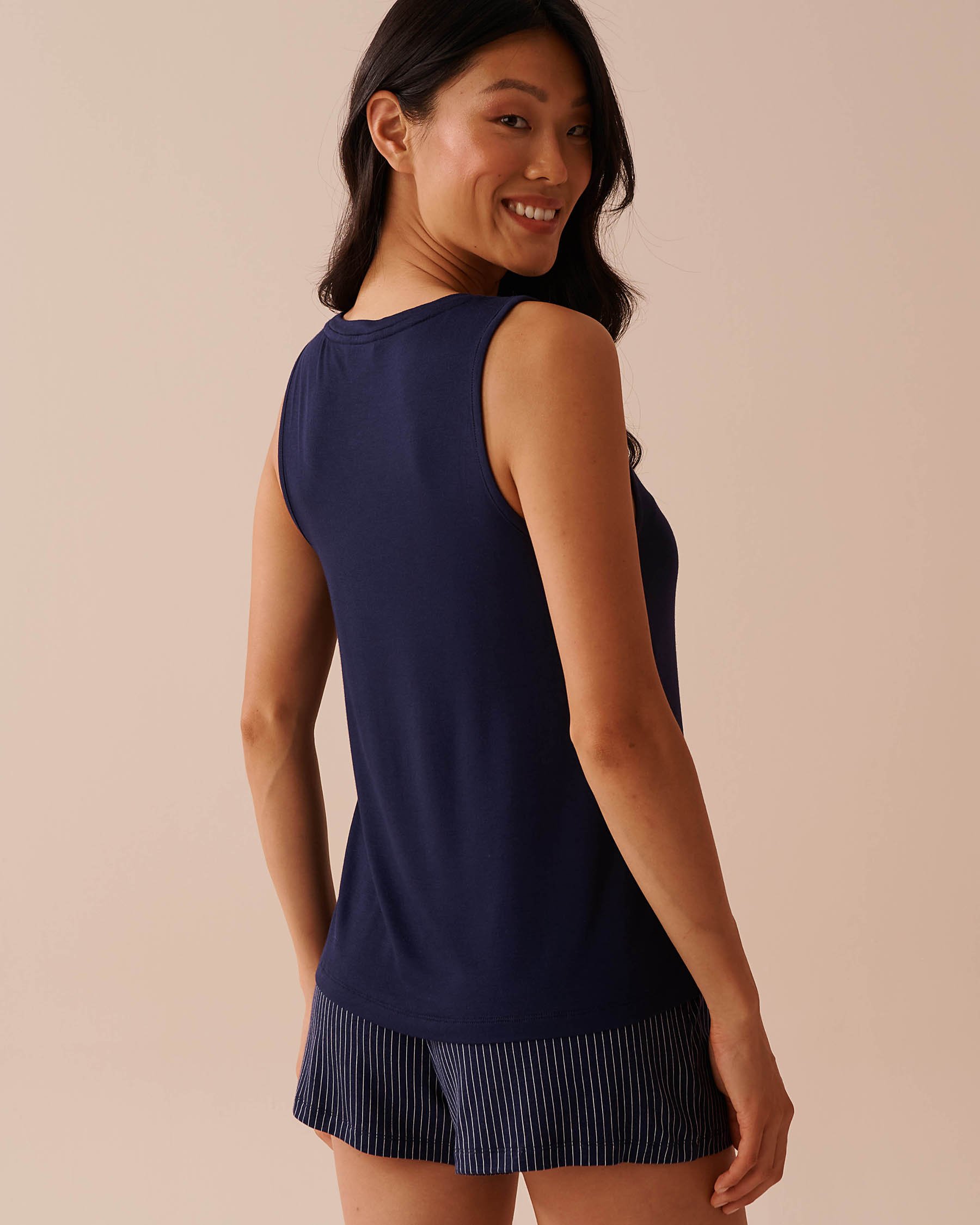 LA VIE EN ROSE Camisole en jersey doux Bleu nuit 40100625 - View3