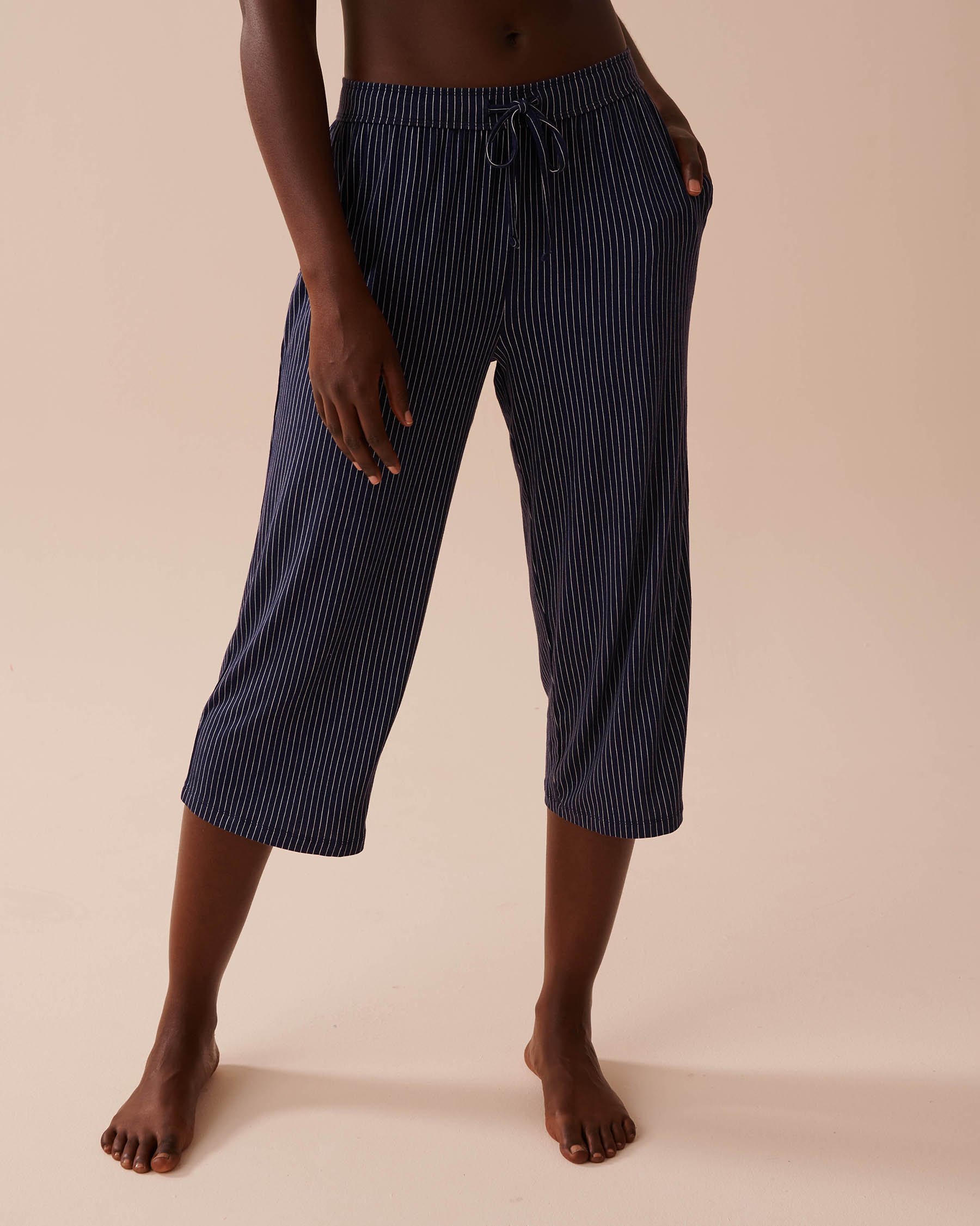 LA VIE EN ROSE Soft Jersey Capris Navy Stripes 40200619 - View1