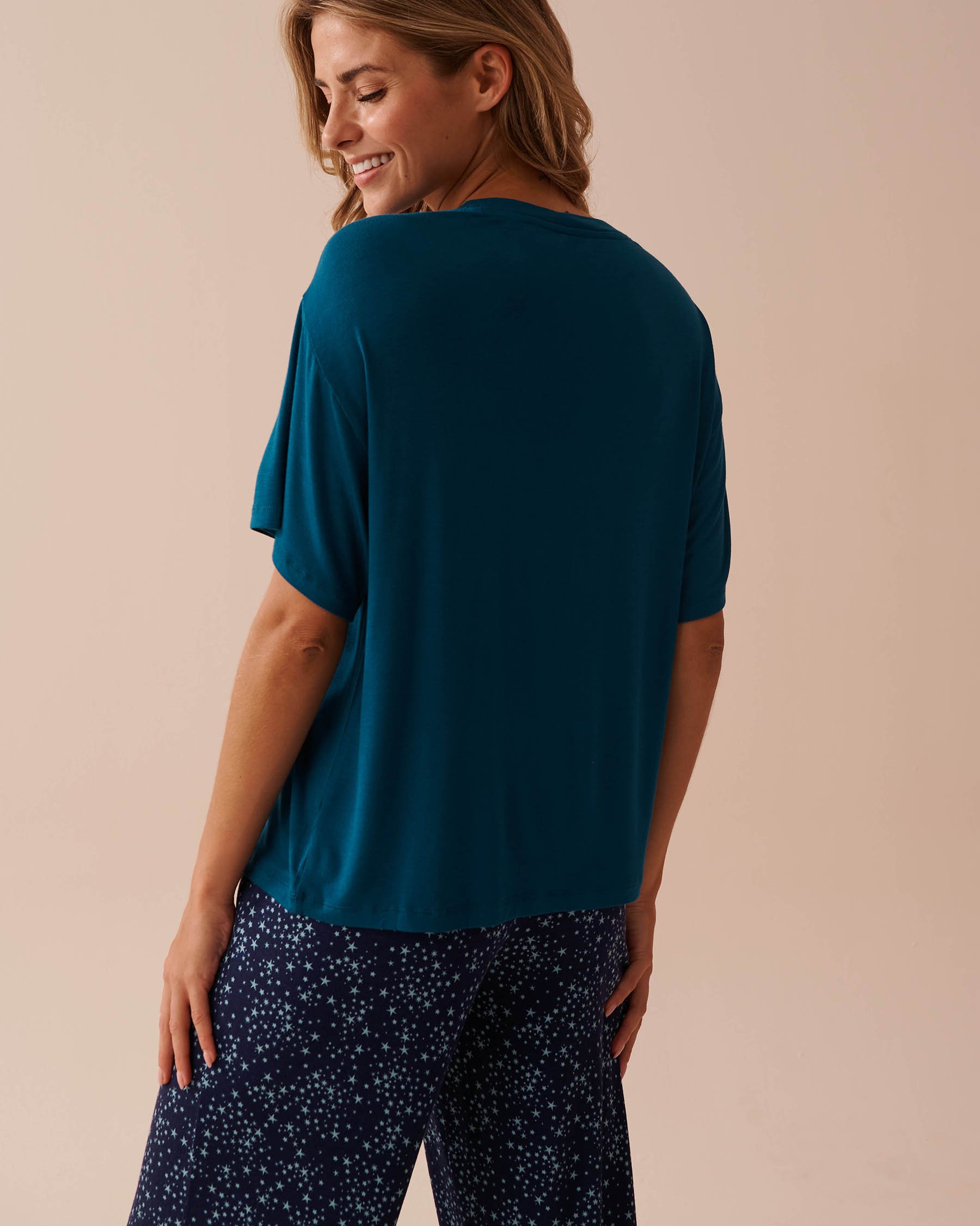 LA VIE EN ROSE Chandail manches courtes tombantes en jersey doux Bleu mer 40100628 - Voir2