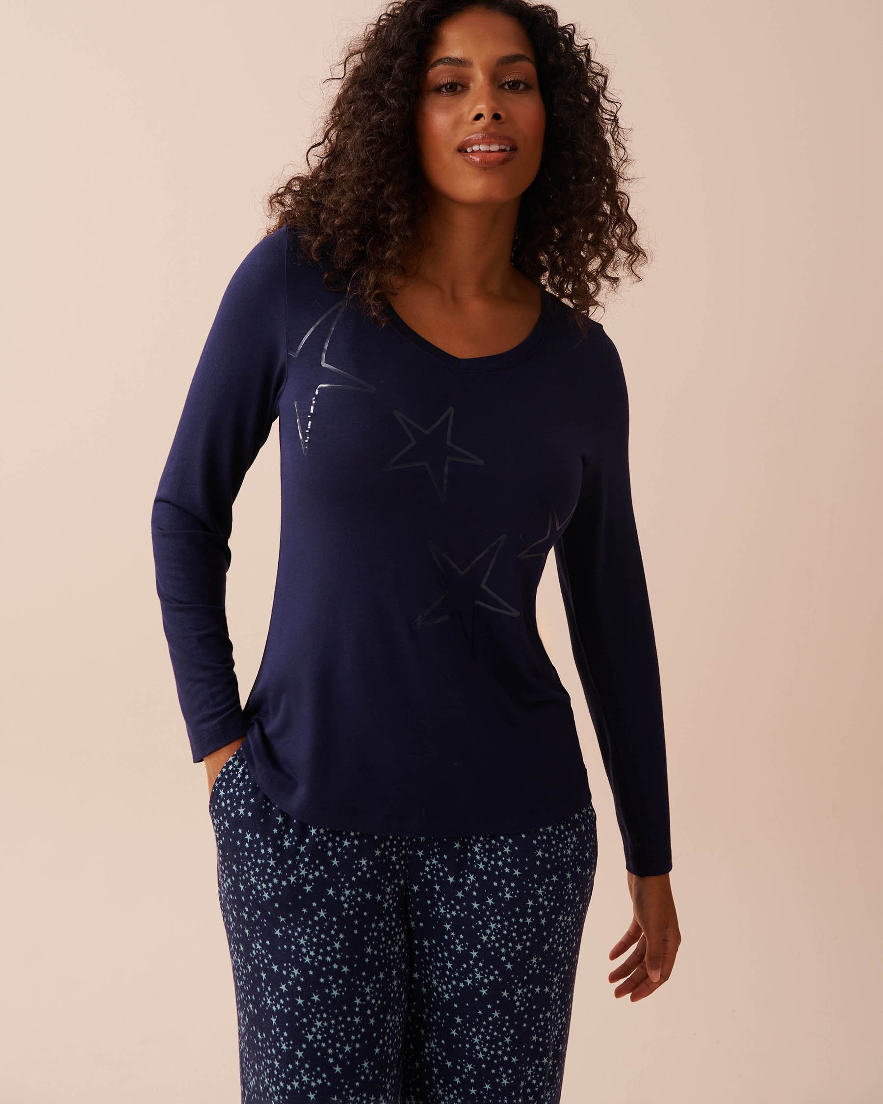 LA VIE EN ROSE Soft Jersey Long Sleeve Shirt Evening Blue 40100629 - View3