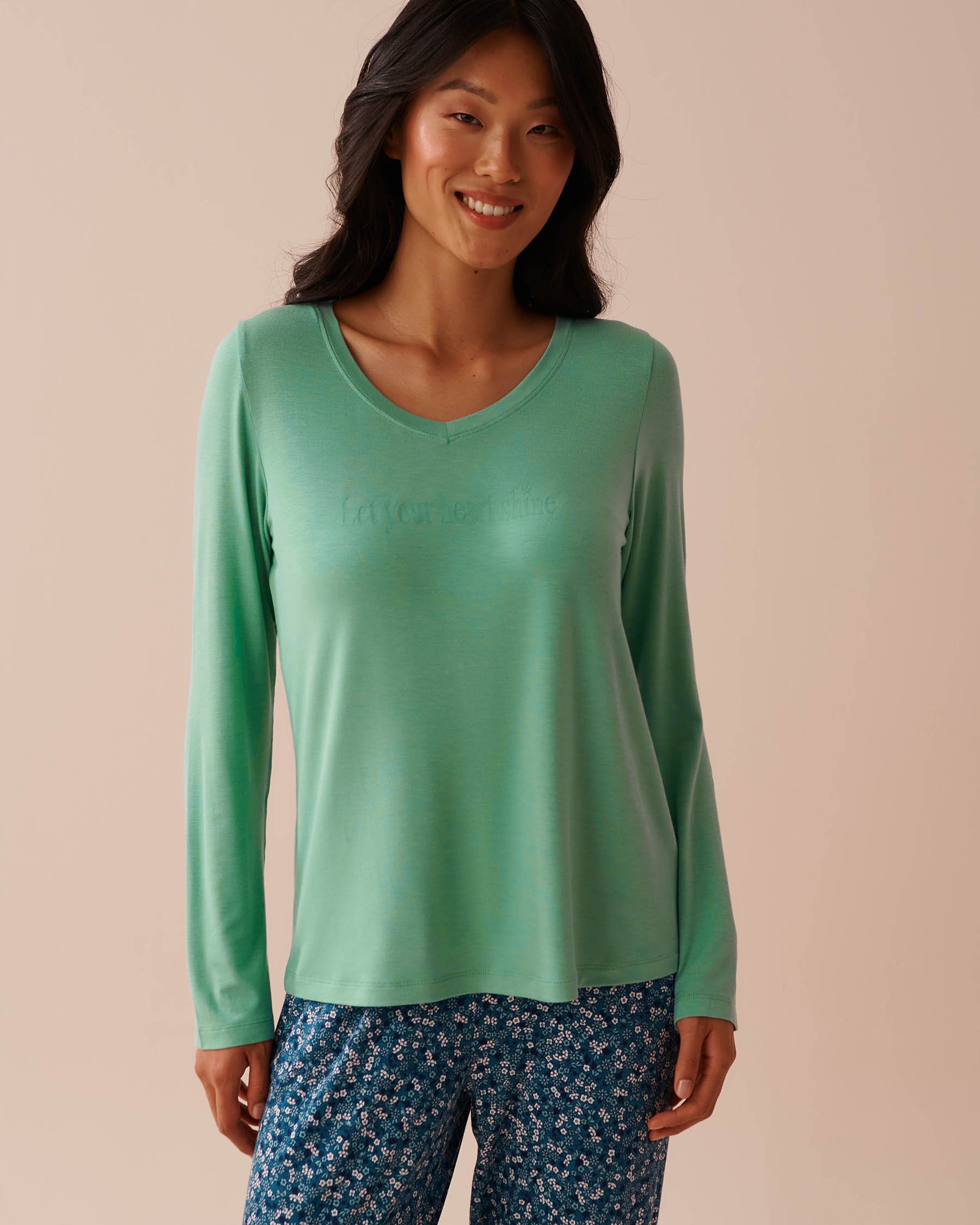 LA VIE EN ROSE Soft Jersey Long Sleeve Shirt Green Cyan 40100629 - View1