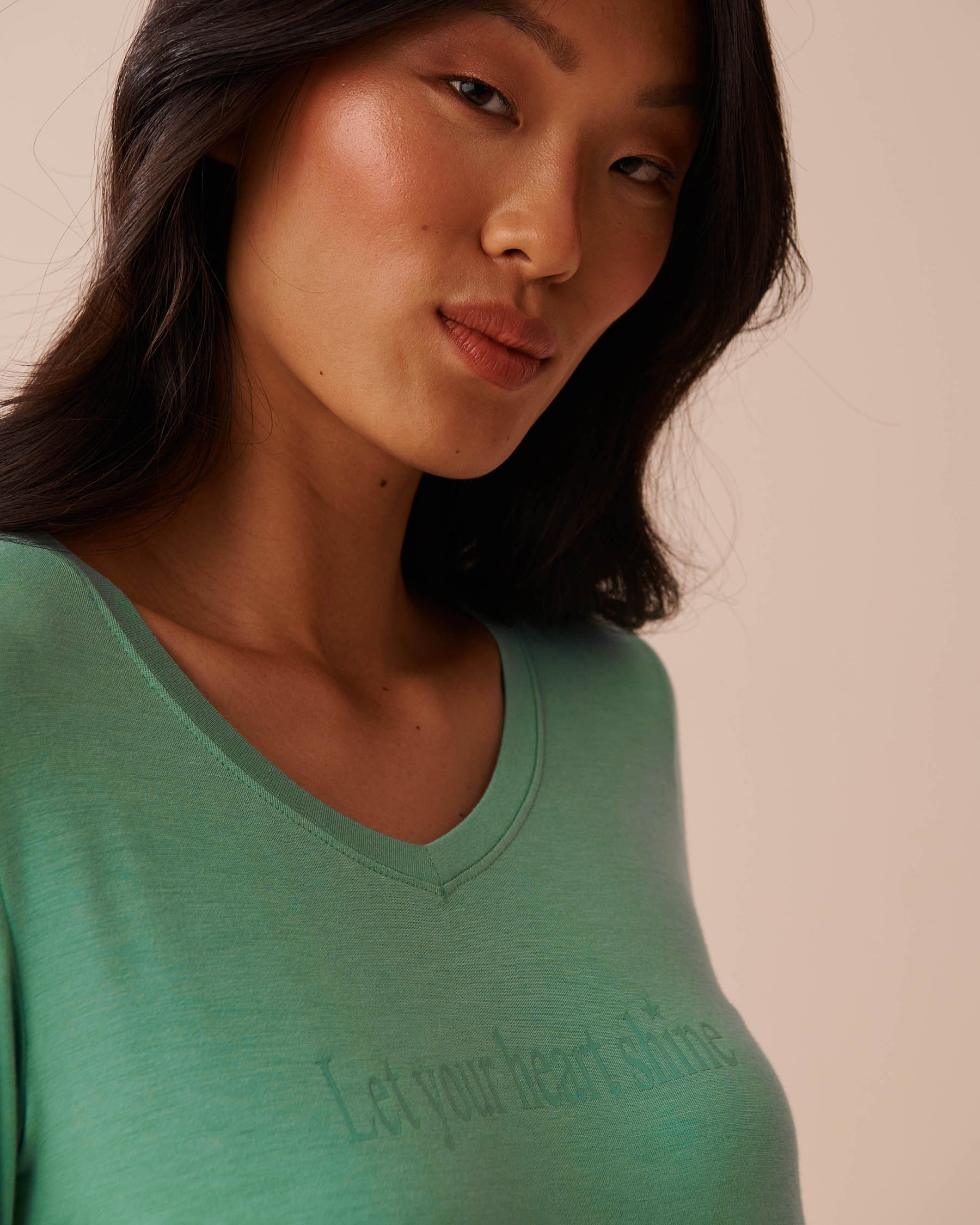 LA VIE EN ROSE Soft Jersey Long Sleeve Shirt Green Cyan 40100629 - View2