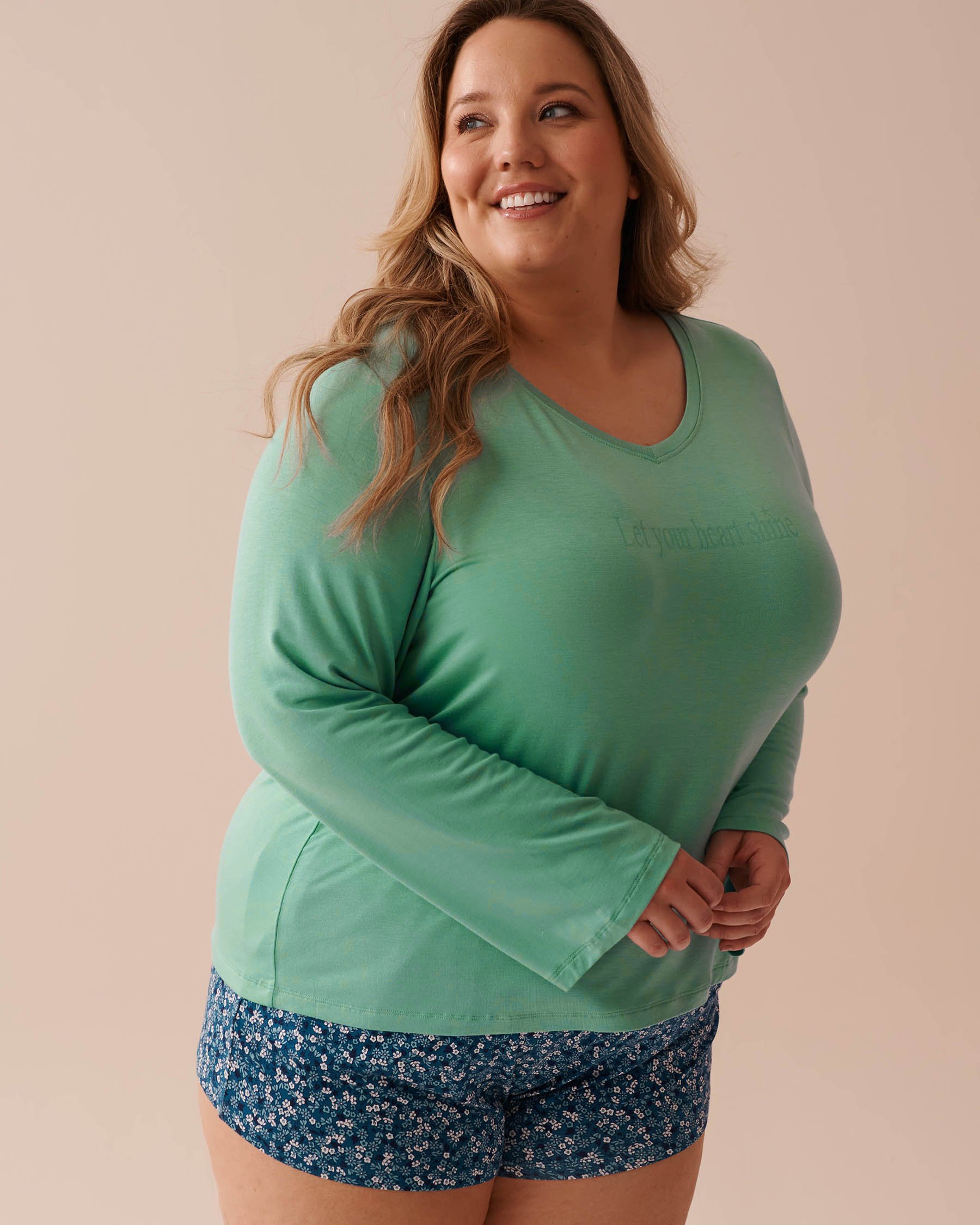 LA VIE EN ROSE Soft Jersey Long Sleeve Shirt Green Cyan 40100629 - View4