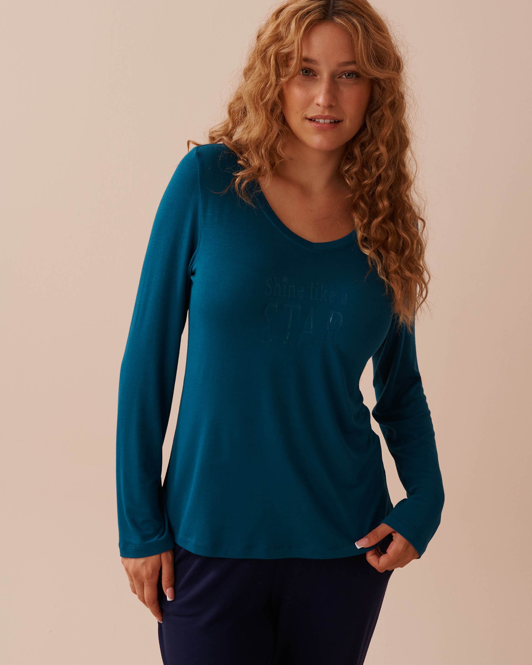 LA VIE EN ROSE Chandail manches longues en jersey doux Bleu mer 40100629 - View1