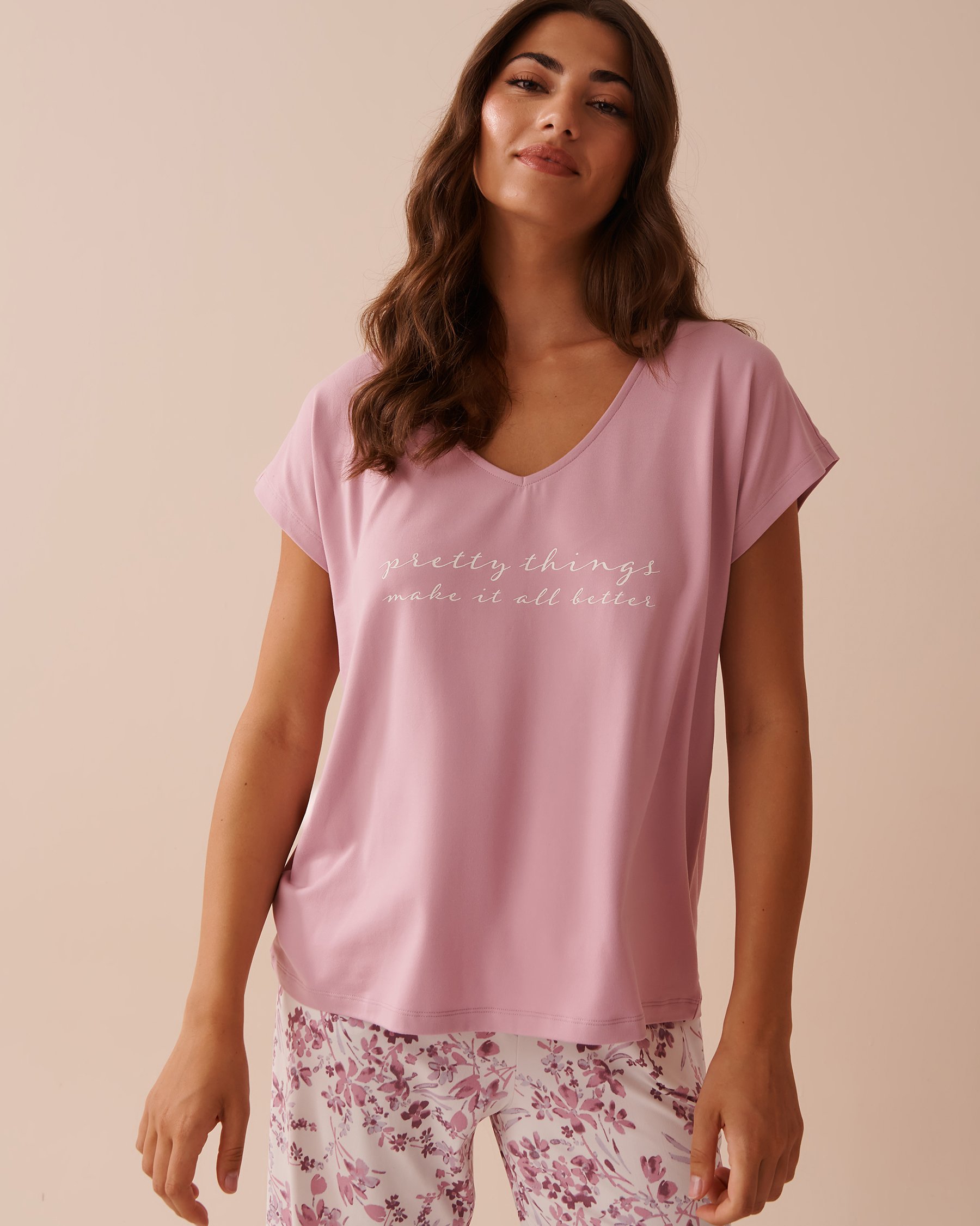 LA VIE EN ROSE Super Soft V-neck T-shirt Mauve Mist 40100612 - View3