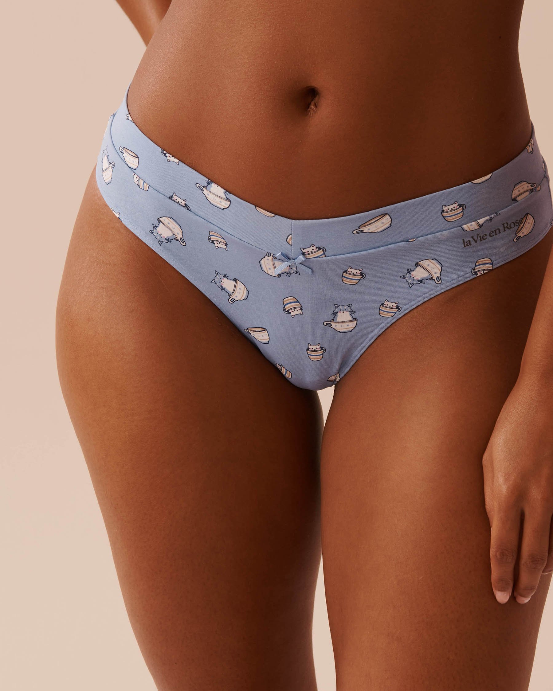 LA VIE EN ROSE Cotton Thong Panty Cat Print 20100501 - View1