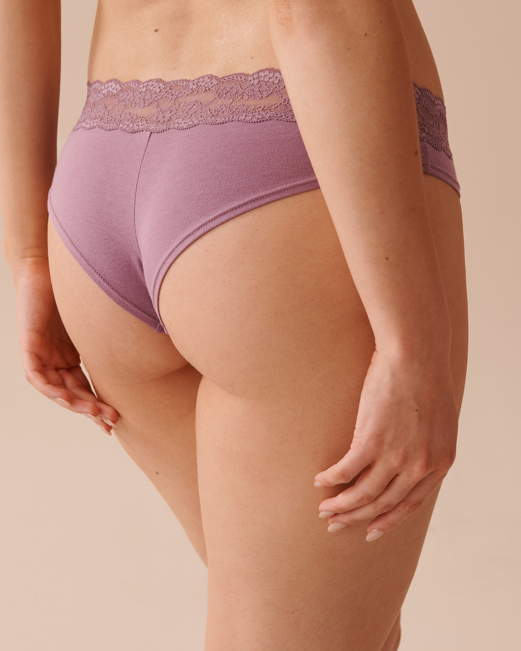 LA VIE EN ROSE Culotte cheeky coton et bande de dentelle Orchidée 20100506 - View2