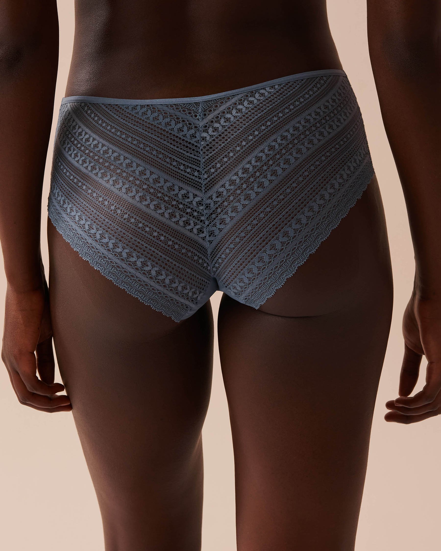 LA VIE EN ROSE Microfiber and Lace Back Hiphugger Panty Misty Blue 20200522 - View2