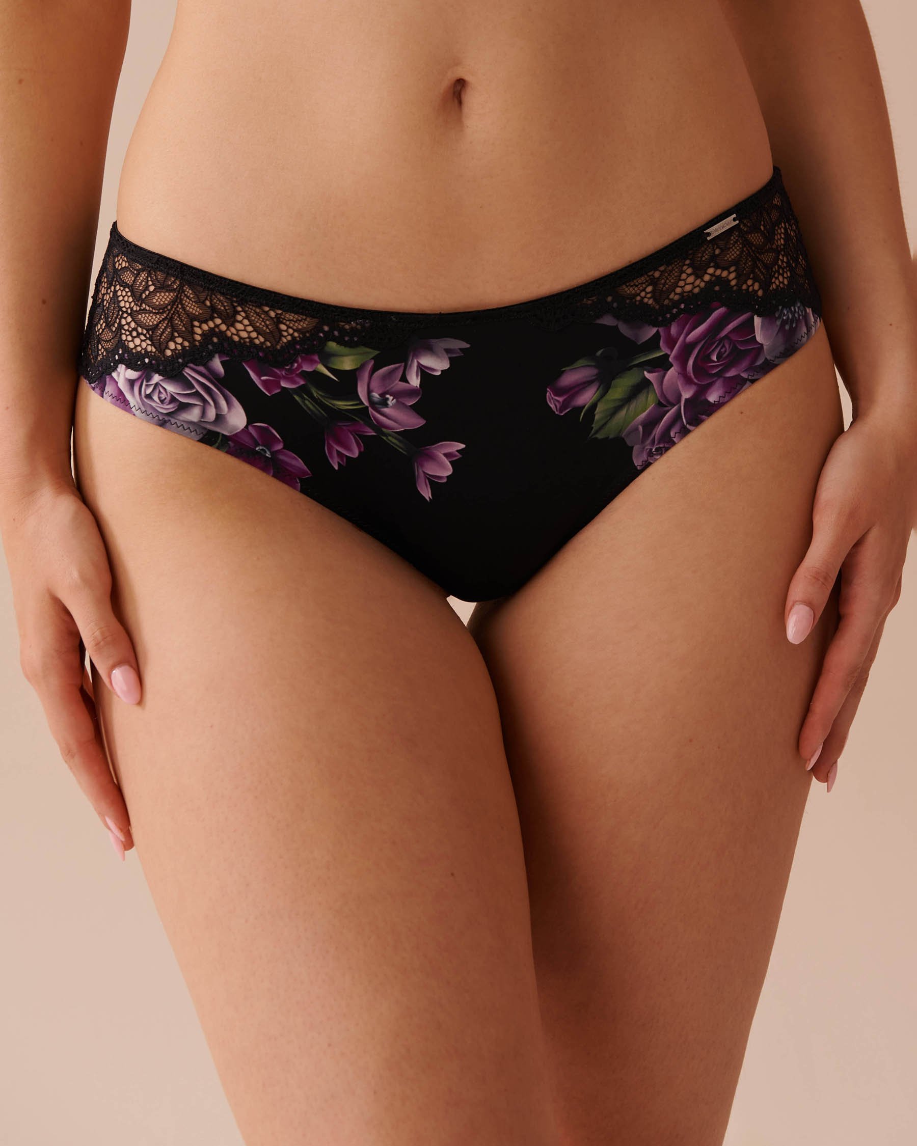 LA VIE EN ROSE Culotte cheeky microfibre et dentelle Bouquet violet 20300341 - View1