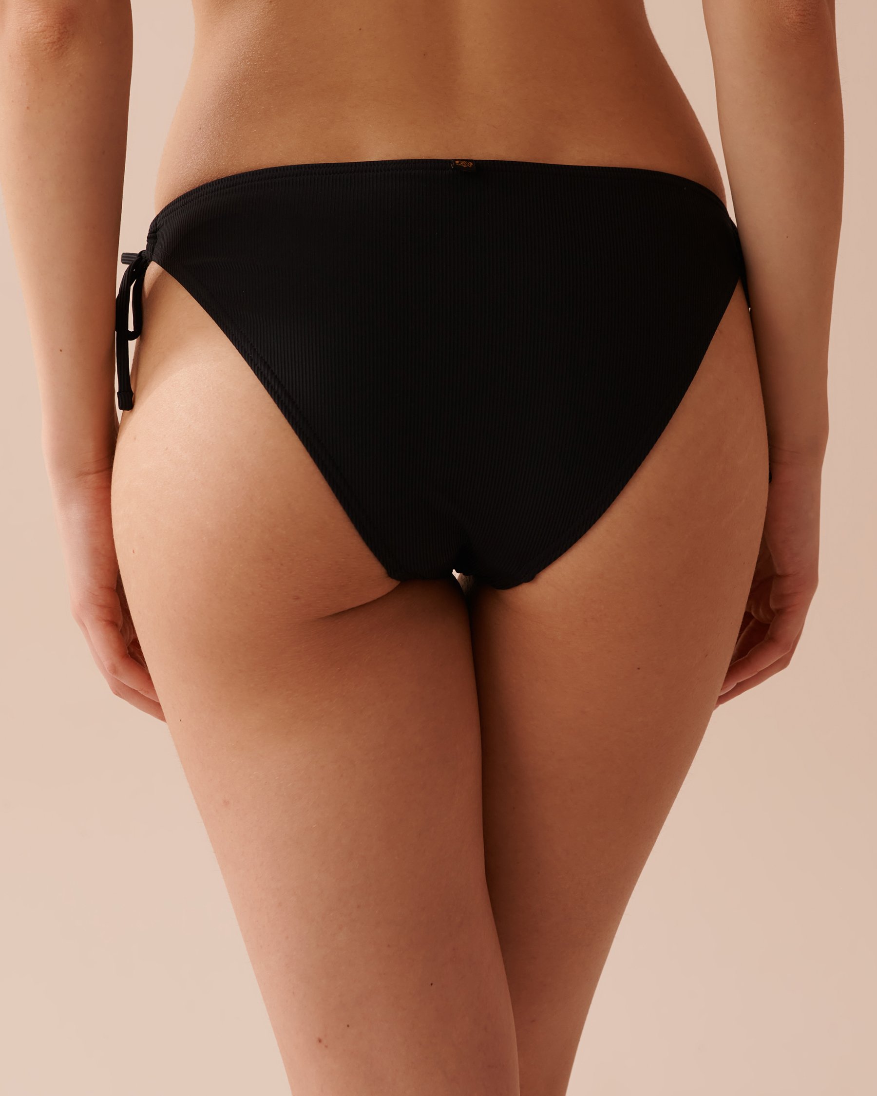 LA VIE EN ROSE AQUA SOLID Textured Side Tie Brazilian Bikini Bottom Black 70300610 - View2
