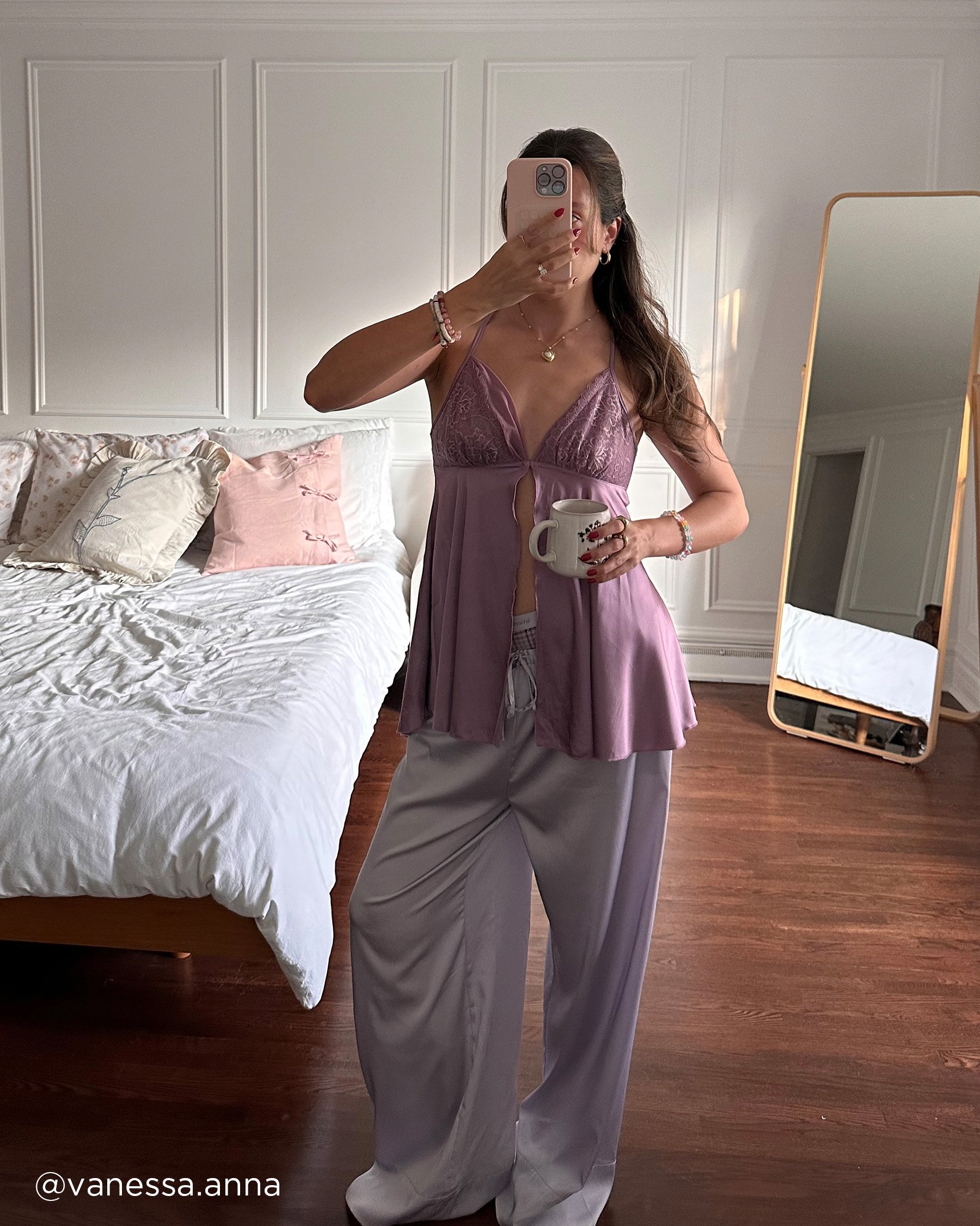 LA VIE EN ROSE Satin and Lace Babydoll Dusty Orchid 60500159 - View8