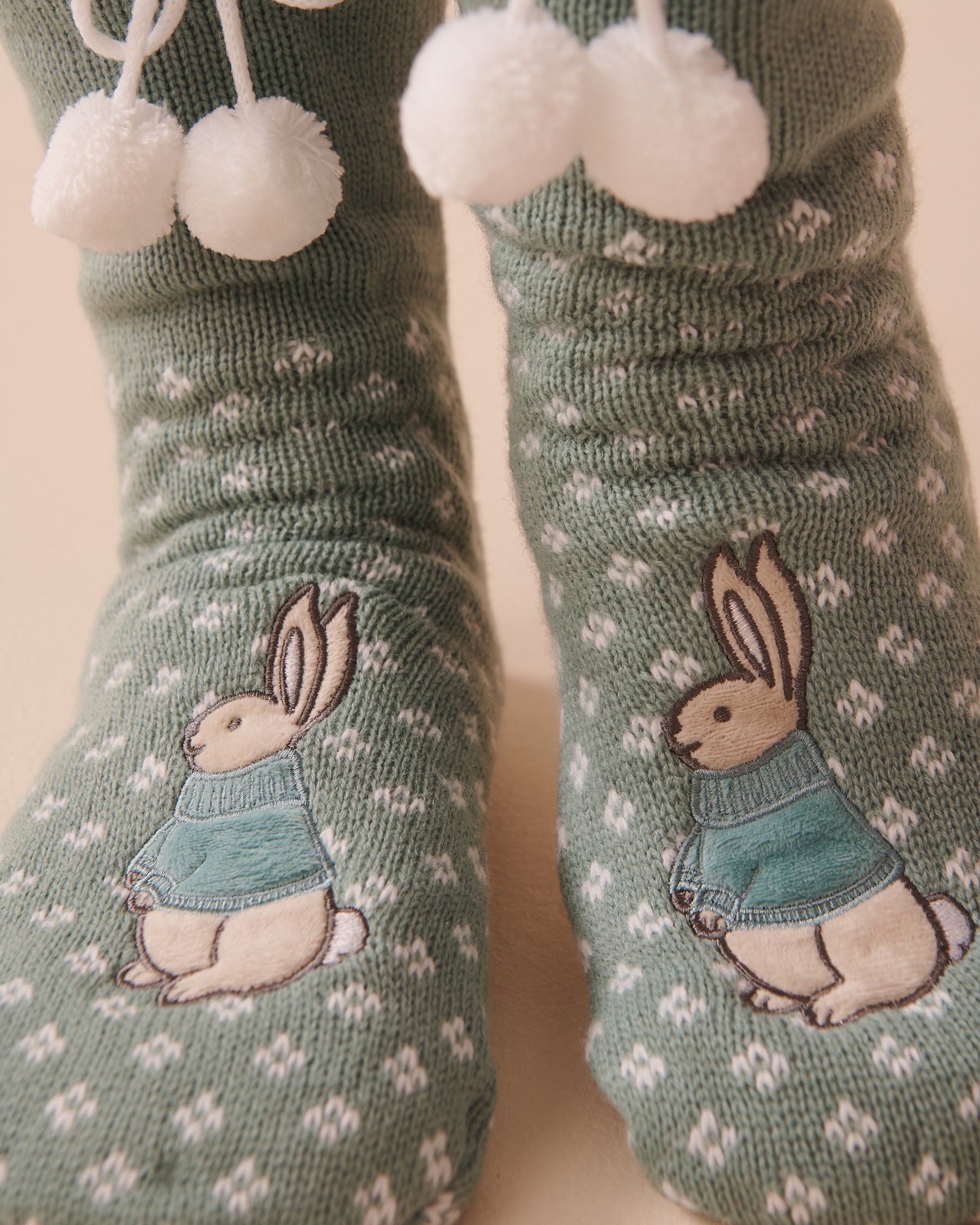 LA VIE EN ROSE Long Knit and Sherpa Rabbit Socks Blue Polka Dots 40700358 - View3