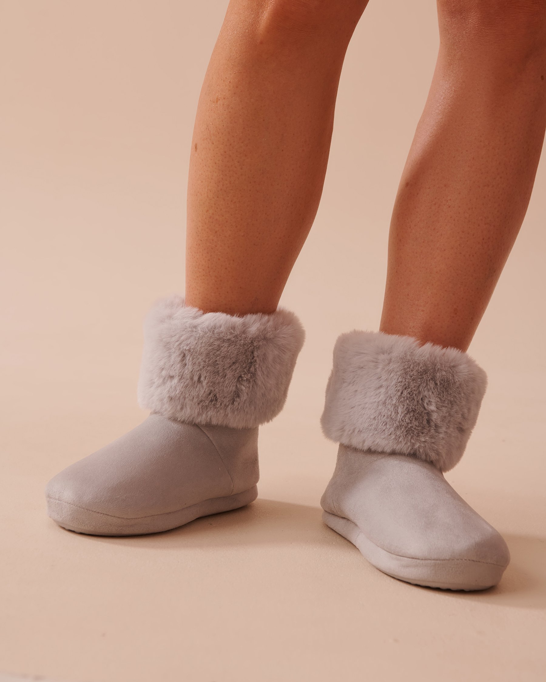LA VIE EN ROSE Faux Suede and Faux Fur Bootie Slippers Grey 40700362 - View3