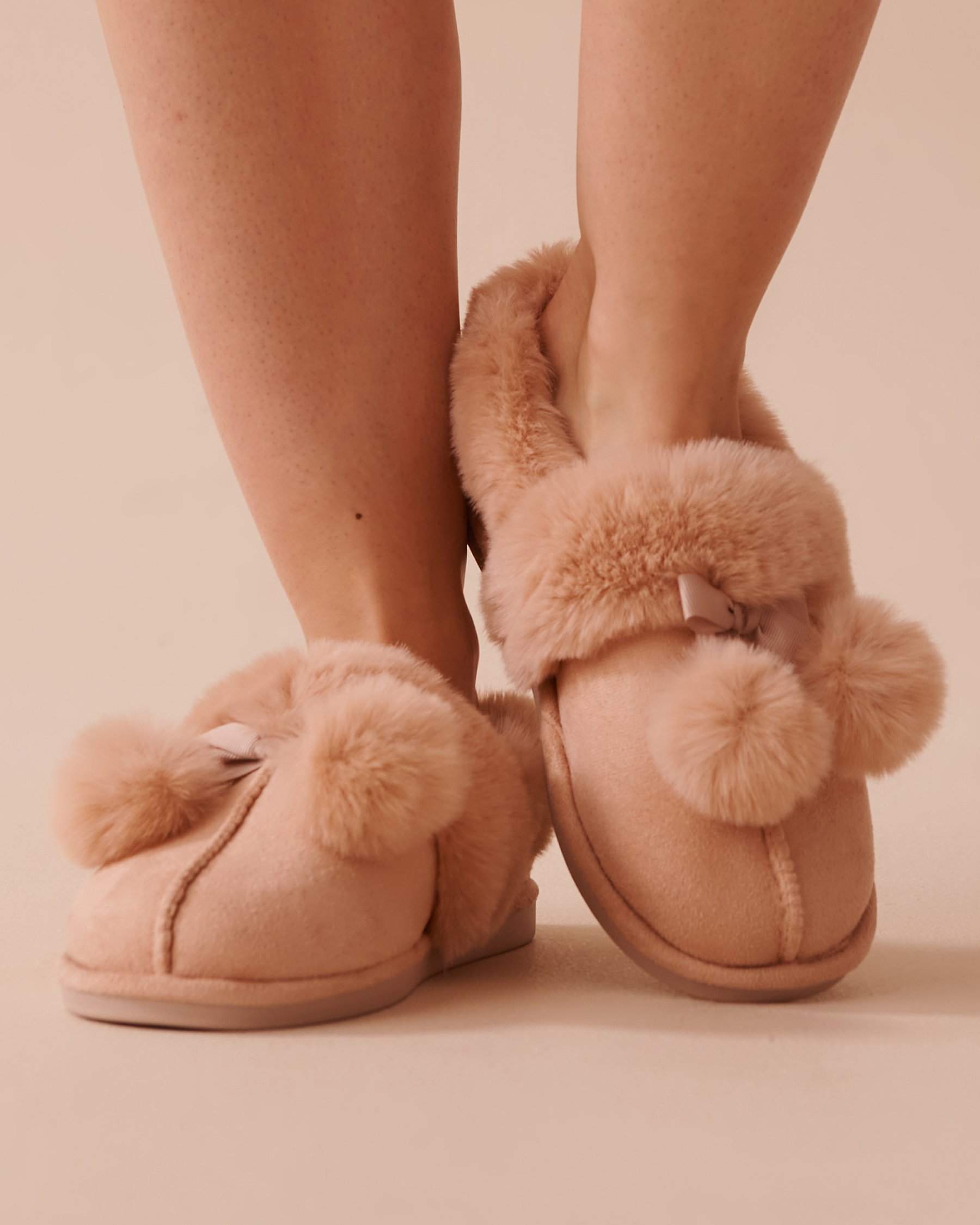 LA VIE EN ROSE Bow & Pompom Suede Bootie Slippers Brown 40700363 - View3