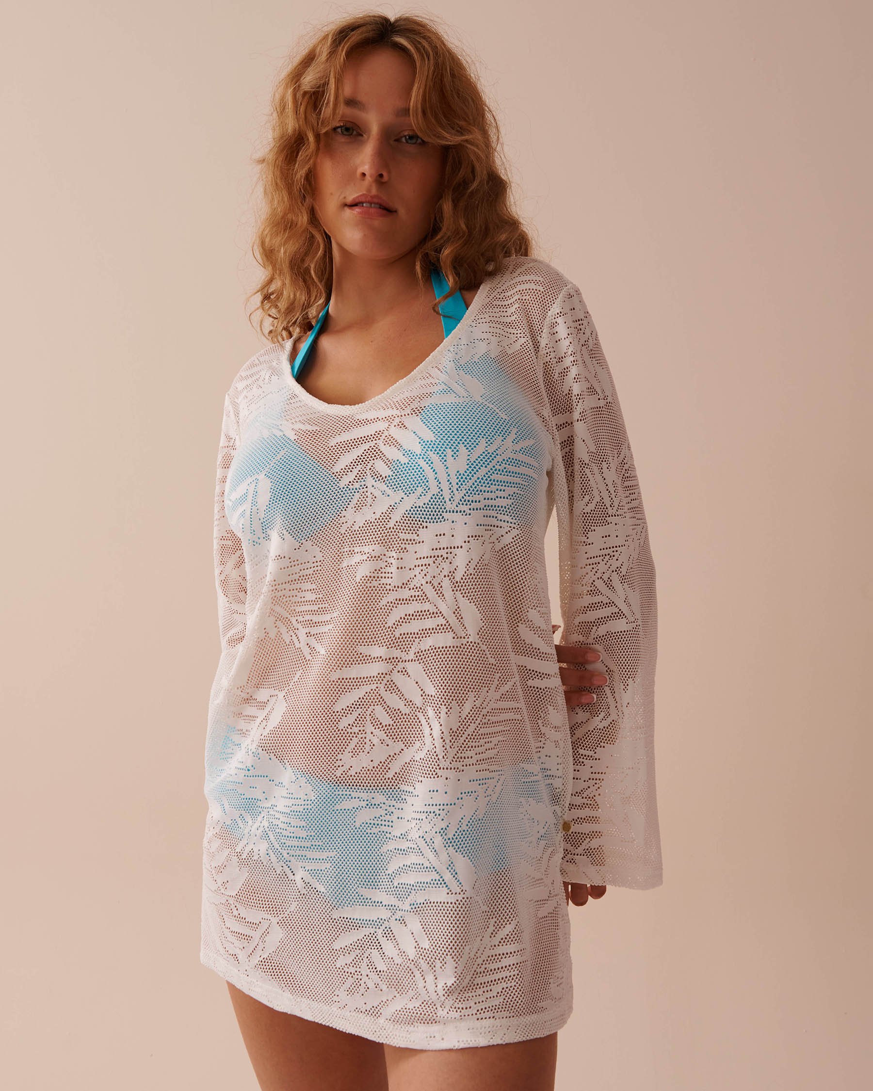 LA VIE EN ROSE AQUA Tunique en crochet à feuilles Blanc 80100026 - Voir1