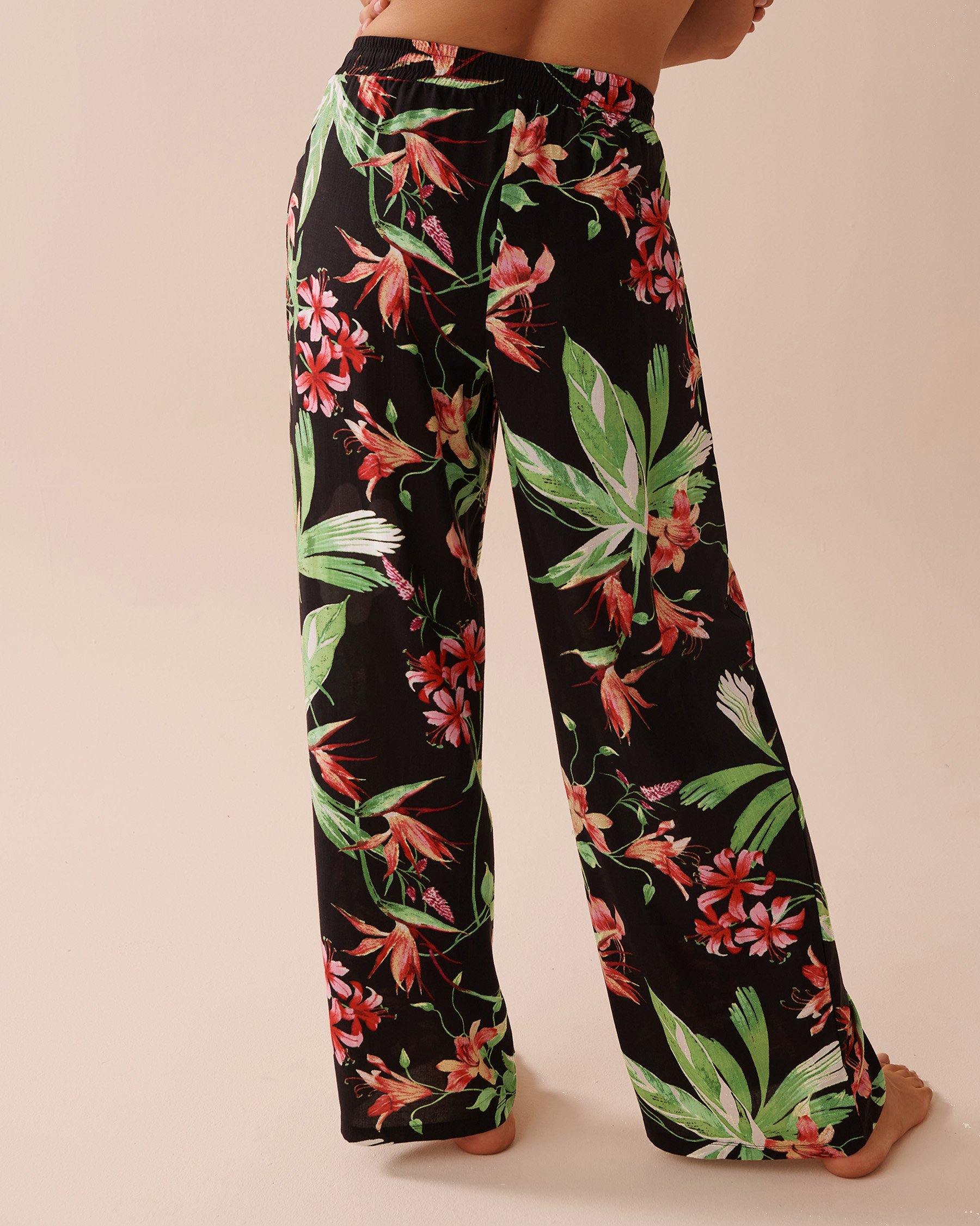 LA VIE EN ROSE AQUA Pantalon jambe large à imprimé tropical Retraite tropicale 80200055 - Voir2
