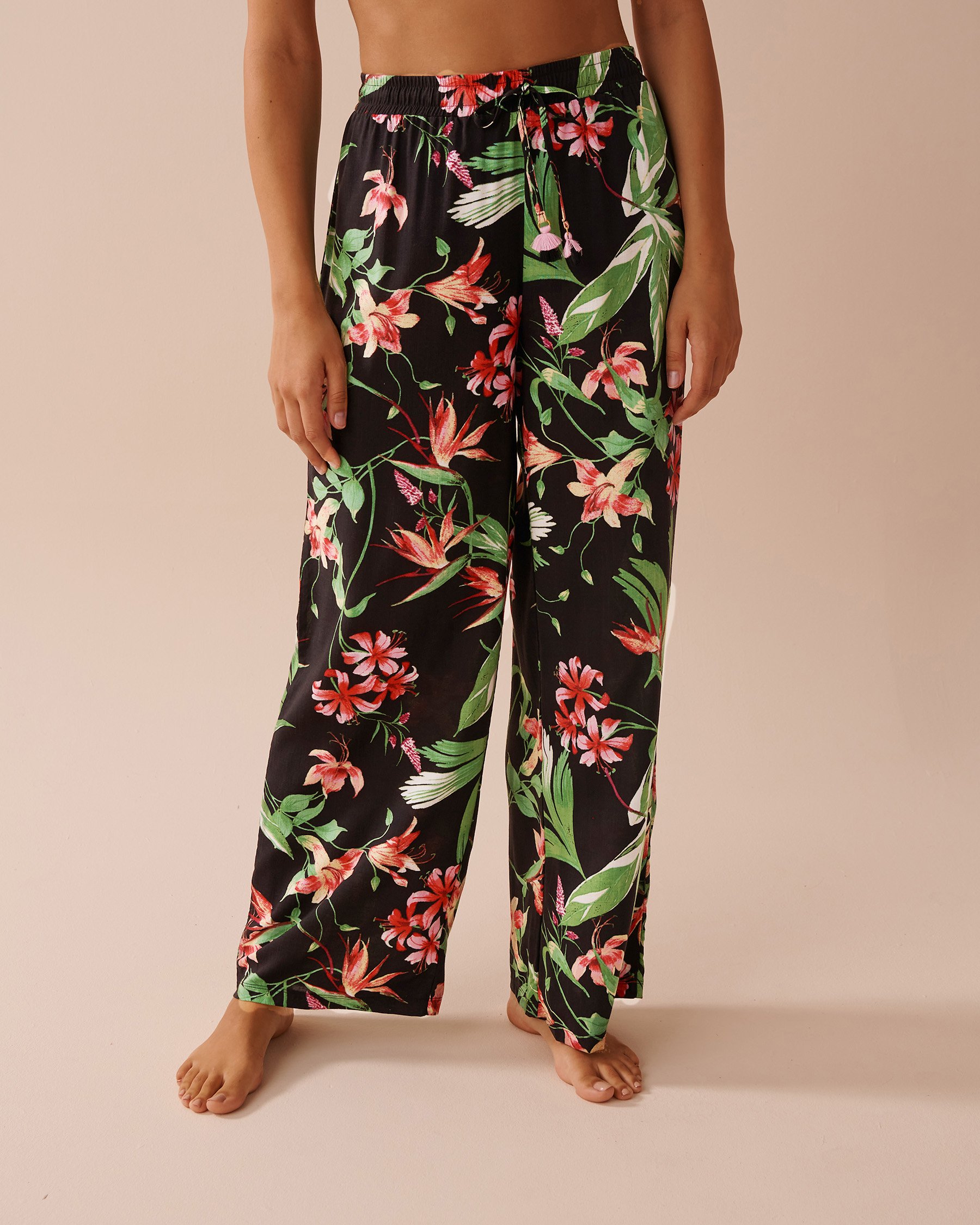 LA VIE EN ROSE AQUA Pantalon jambe large à imprimé tropical Retraite tropicale 80200055 - Voir3