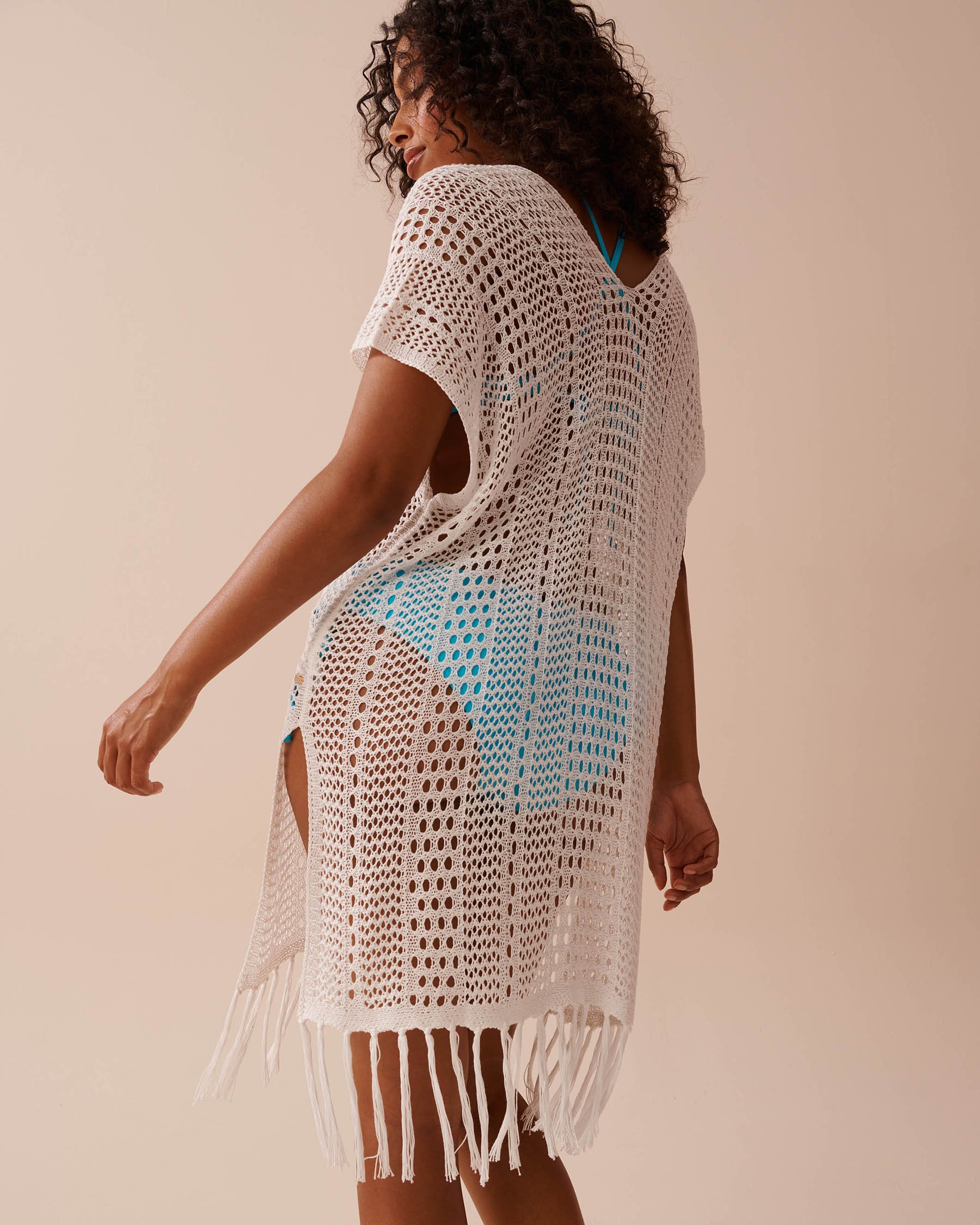 LA VIE EN ROSE AQUA Caftan lacé en crochet Blanc 80400060 - Voir2