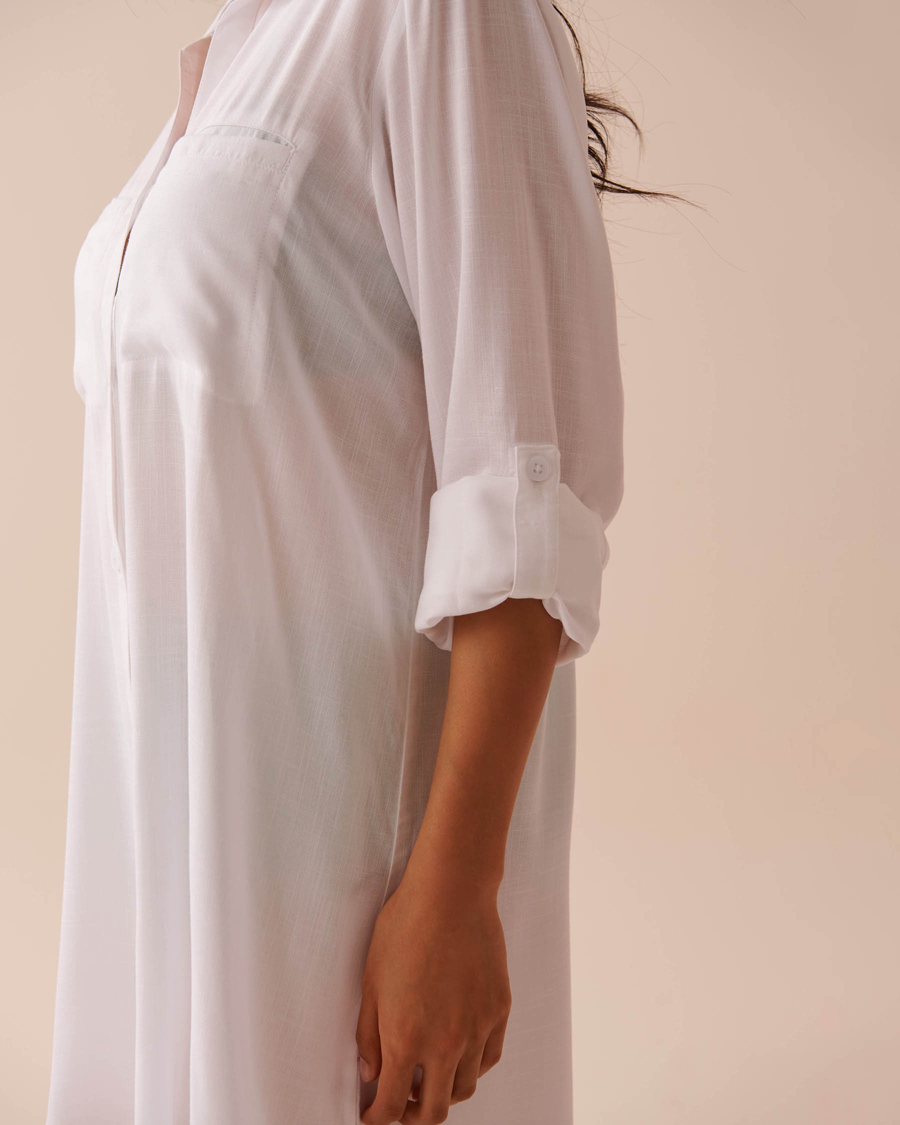 LA VIE EN ROSE AQUA Long Button-down Shirt White 80100025 - View3