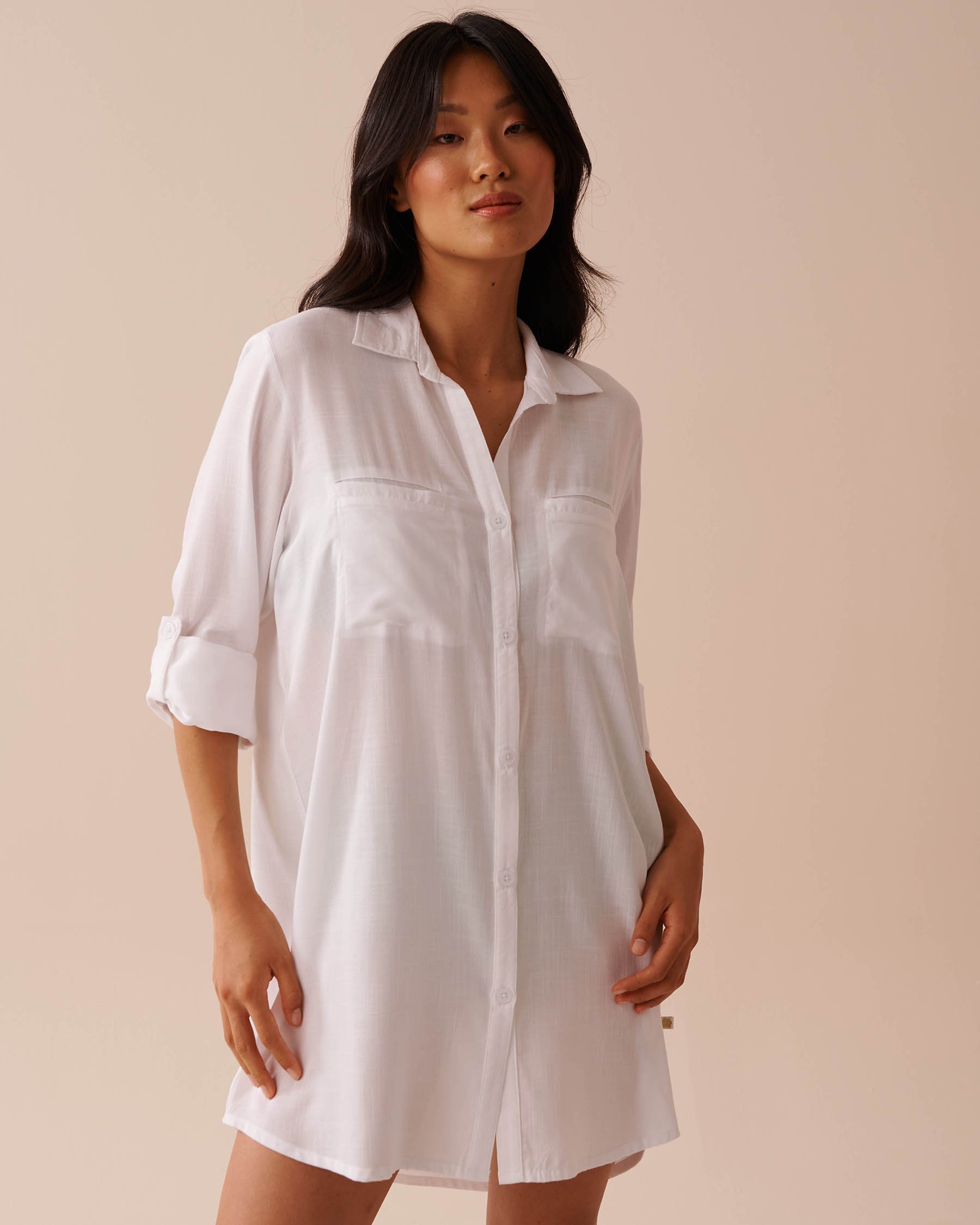 LA VIE EN ROSE AQUA Long Button-down Shirt White 80100025 - View4