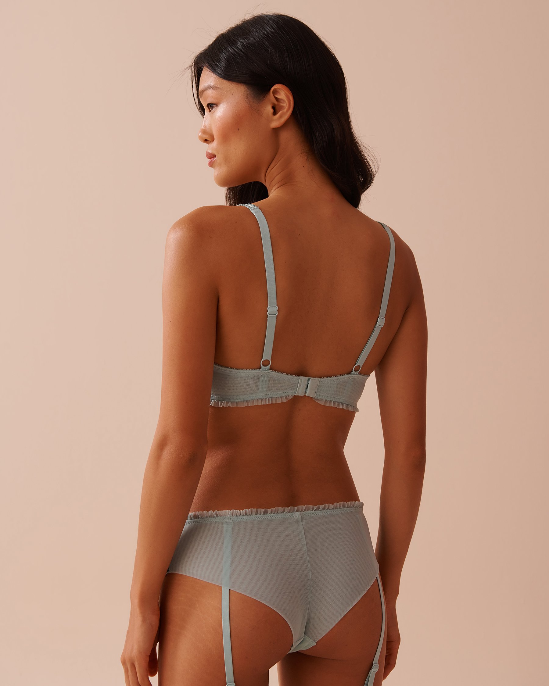 LA VIE EN ROSE Soutien-gorge sans doublure balconnet à volants en résille Bleu menthe 10100156 - Voir2