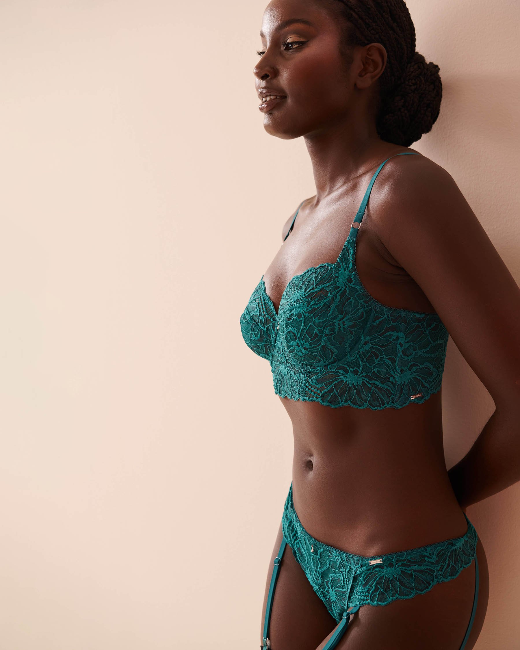 LA VIE EN ROSE Unlined Full Coverage 2-tone Lace Bra Fir Green 10100155 - View6