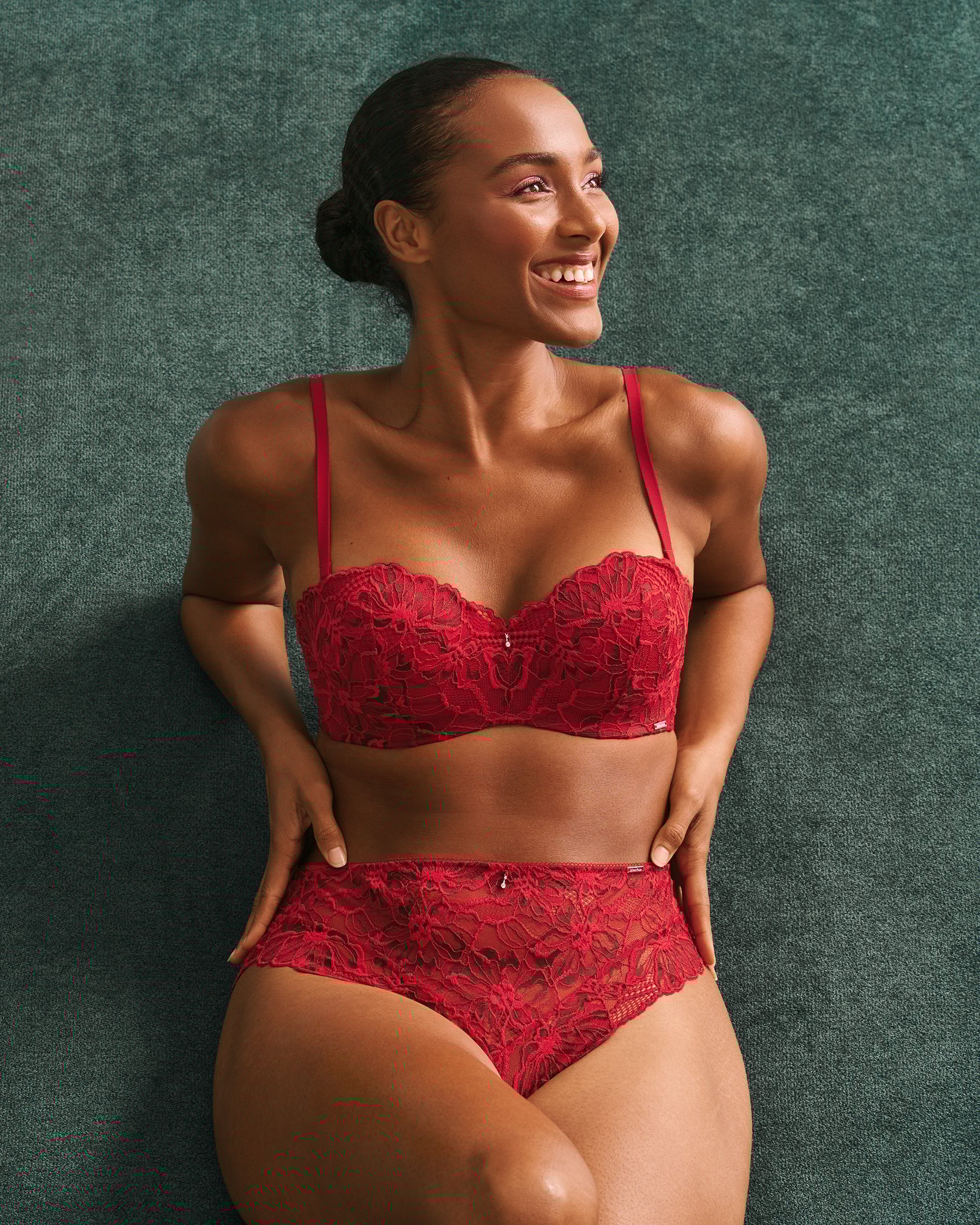 LA VIE EN ROSE Culotte cheeky taille haute en dentelle deux-tons Rouge sucre d'orge 20300350 - Voir1