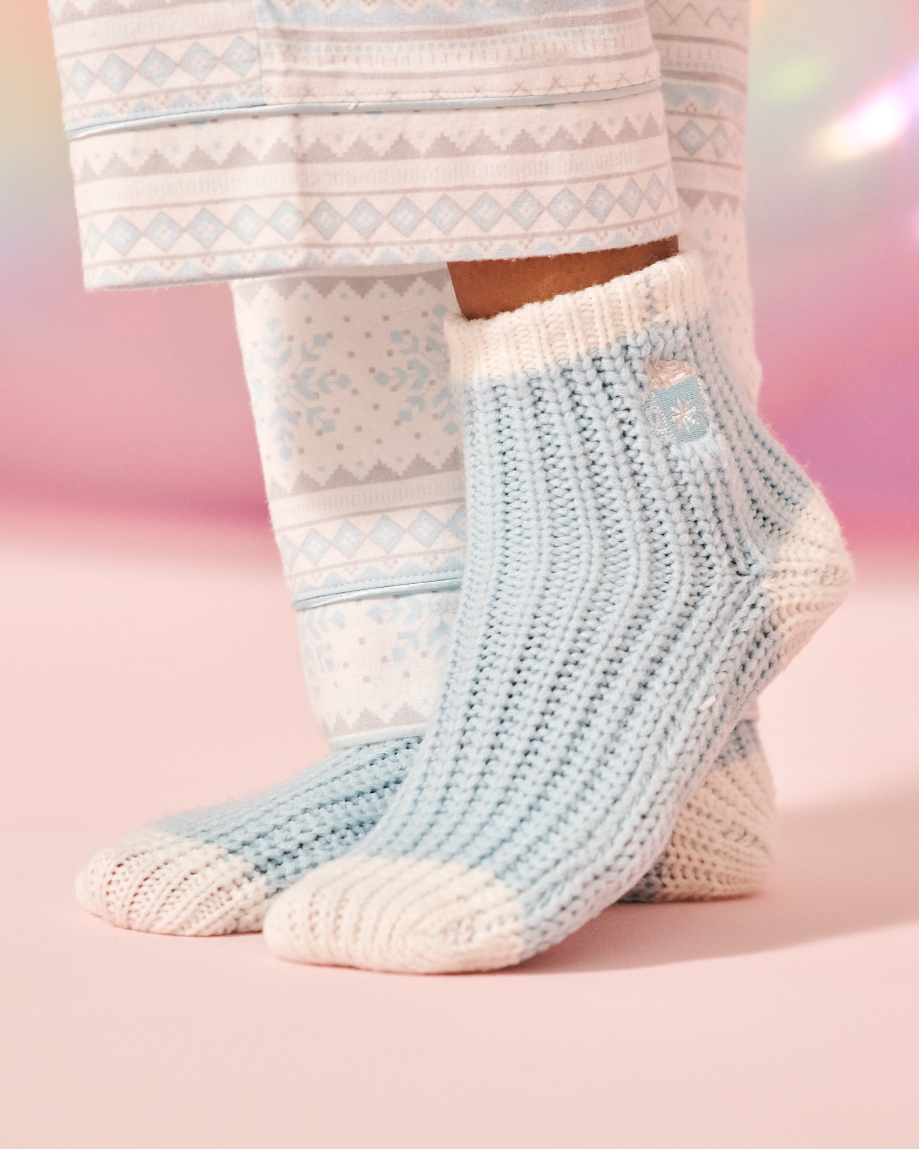 LA VIE EN ROSE Bas en tricot avec broderie hivernale Bleu hivernal 40700366 - Voir1