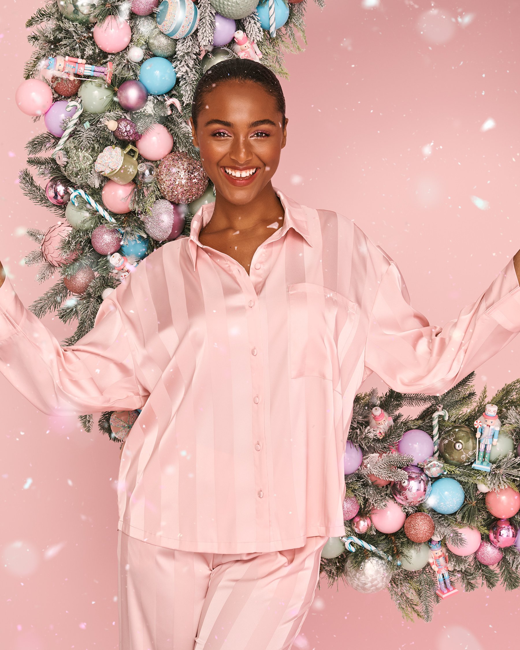 LA VIE EN ROSE Jacquard Stripe Satin Pajama Set Fairy Pink Stripes 60400047 - View1