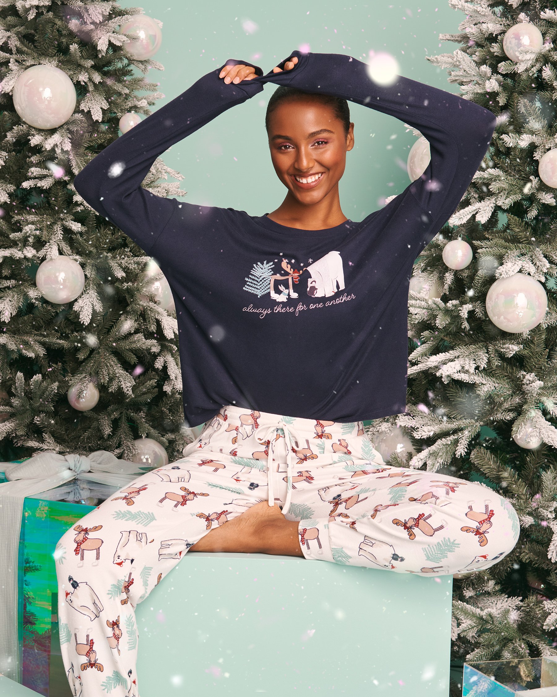 LA VIE EN ROSE Animal Print Recycled Fibers Long Sleeve Shirt Evening Blue 40100665 - View1