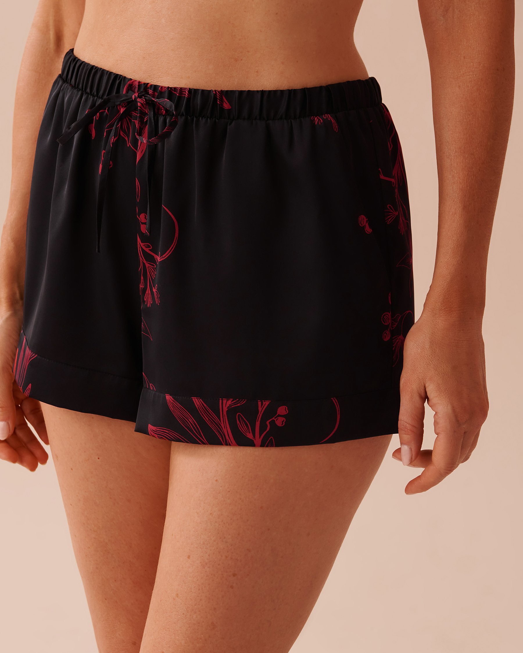 LA VIE EN ROSE Dark Floral Print Satin Shorts Black Mystic Garden 60200112 - View1