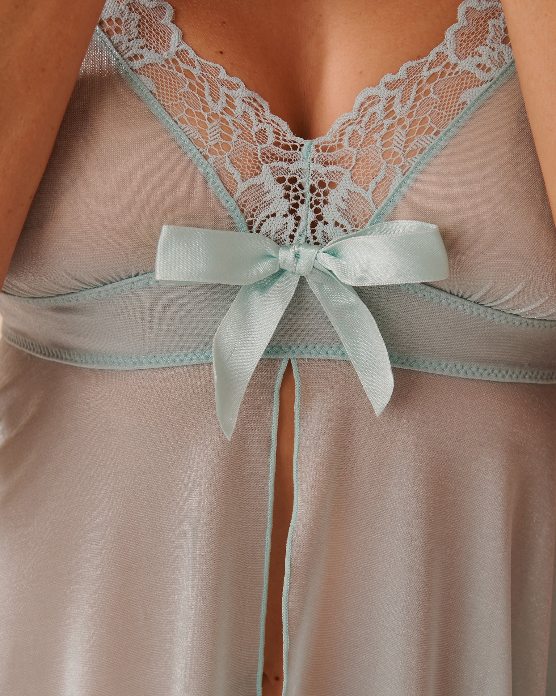 LA VIE EN ROSE Open Front Sparkling Microfiber Babydoll Mint Blue 60500166 - View3