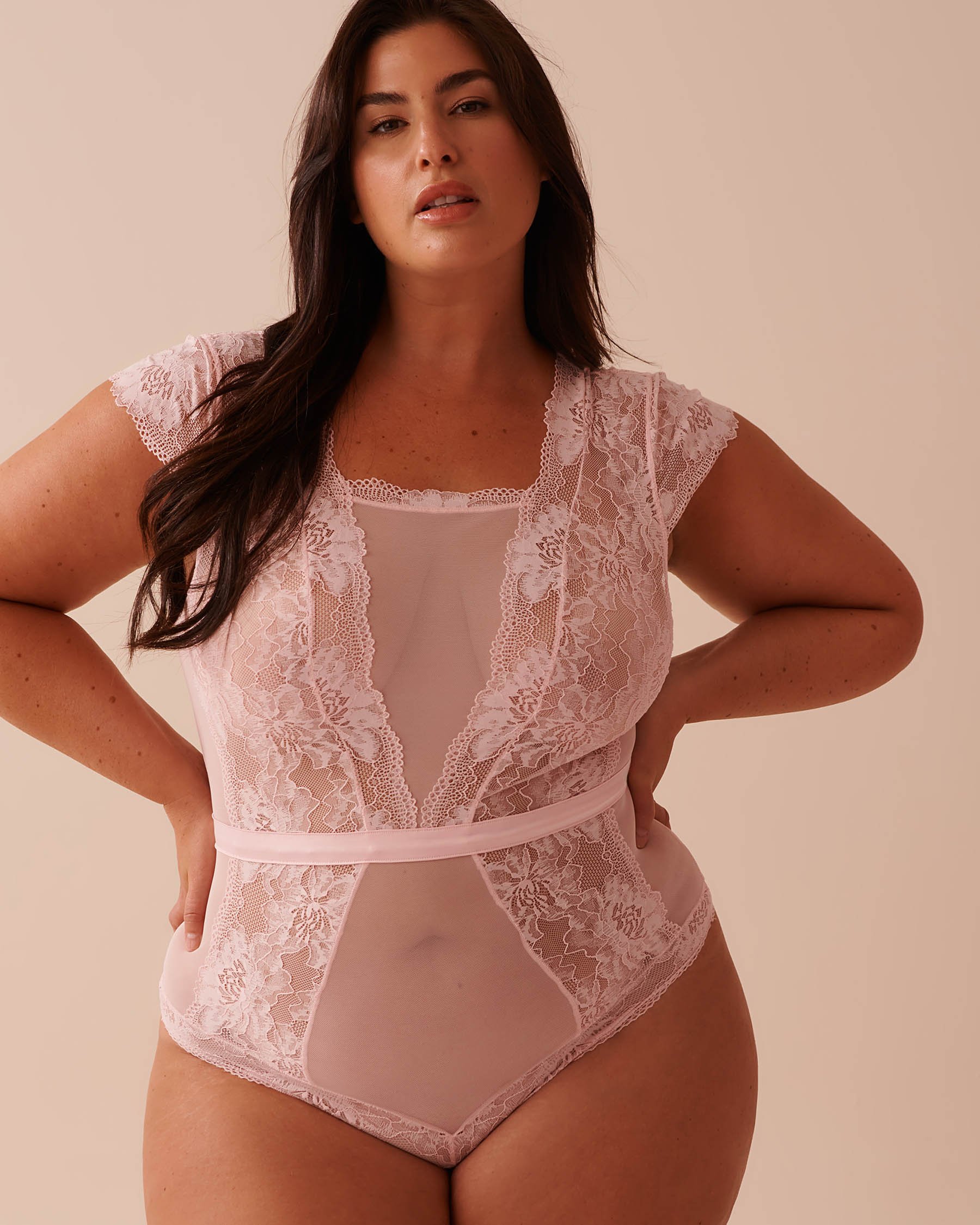 LA VIE EN ROSE Floral Lace and Mesh Cap Sleeve Teddy Fairy Pink 60300093 - View4