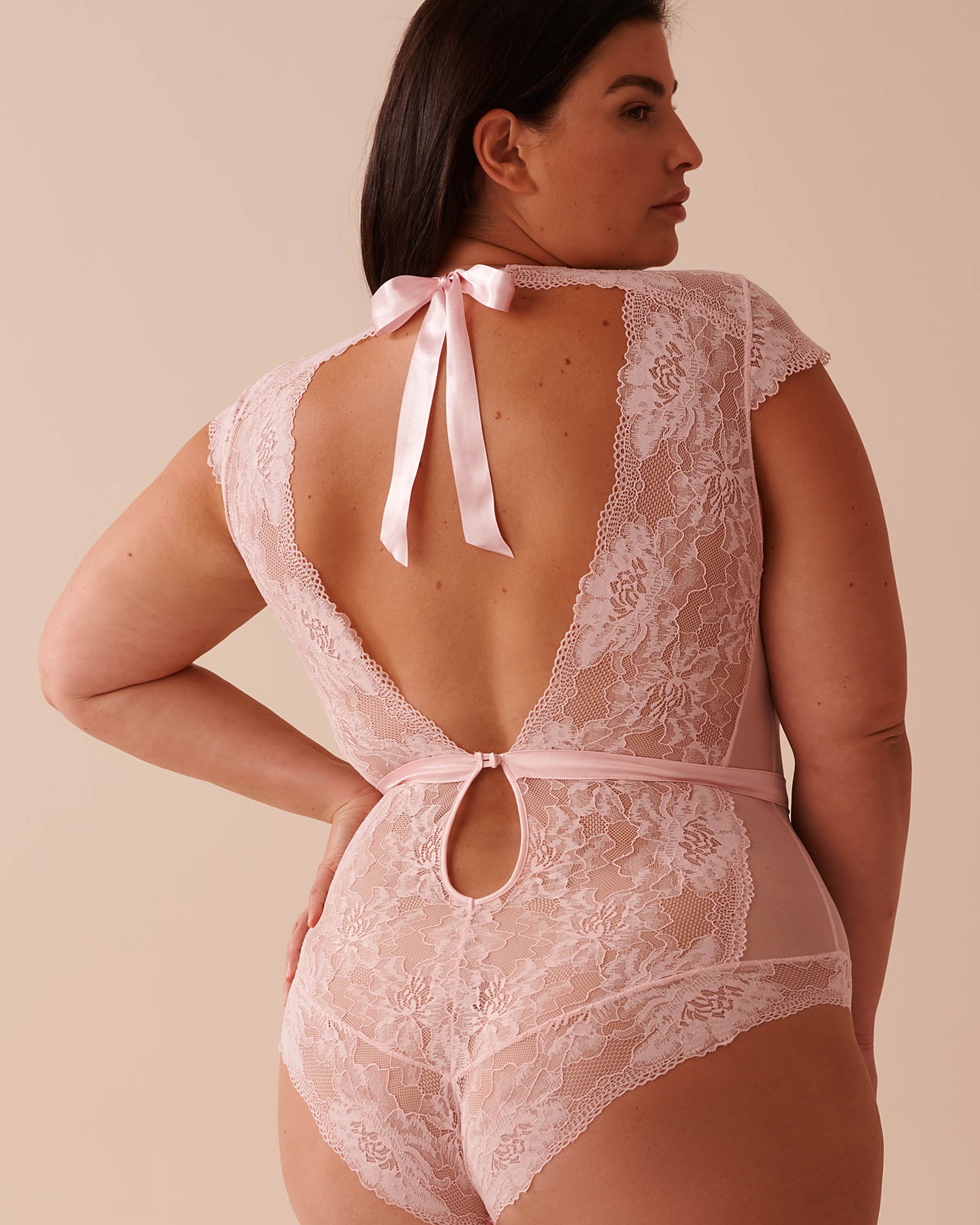 LA VIE EN ROSE Floral Lace and Mesh Cap Sleeve Teddy Fairy Pink 60300093 - View5