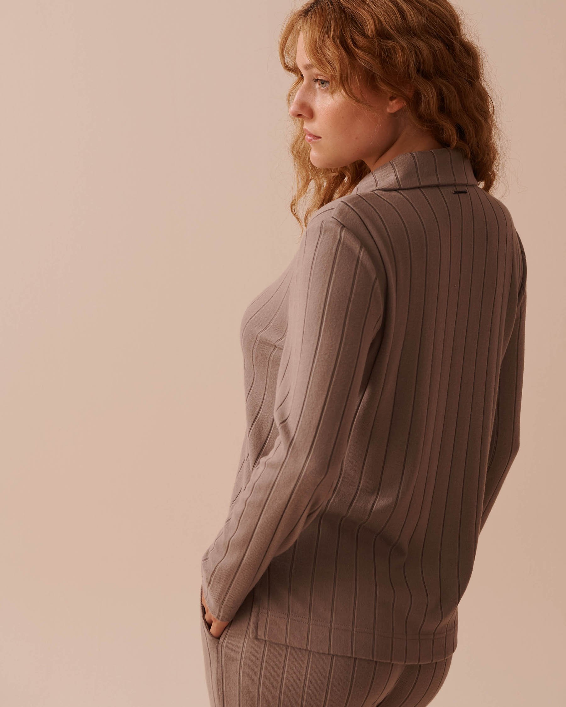 LA VIE EN ROSE Ribbed Long Sleeve Shirt Brown 50100095 - View2