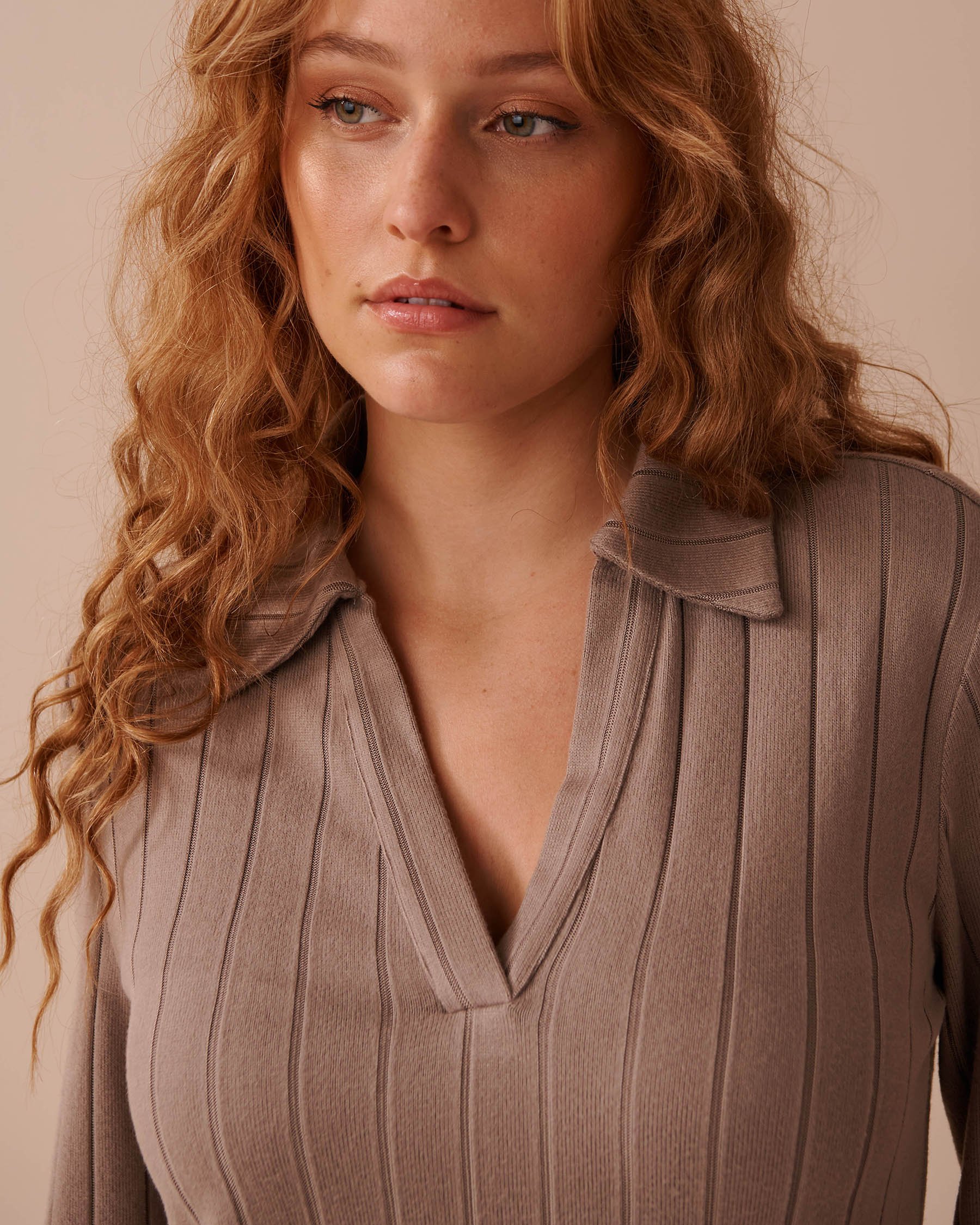 LA VIE EN ROSE Ribbed Long Sleeve Shirt Brown 50100095 - View3