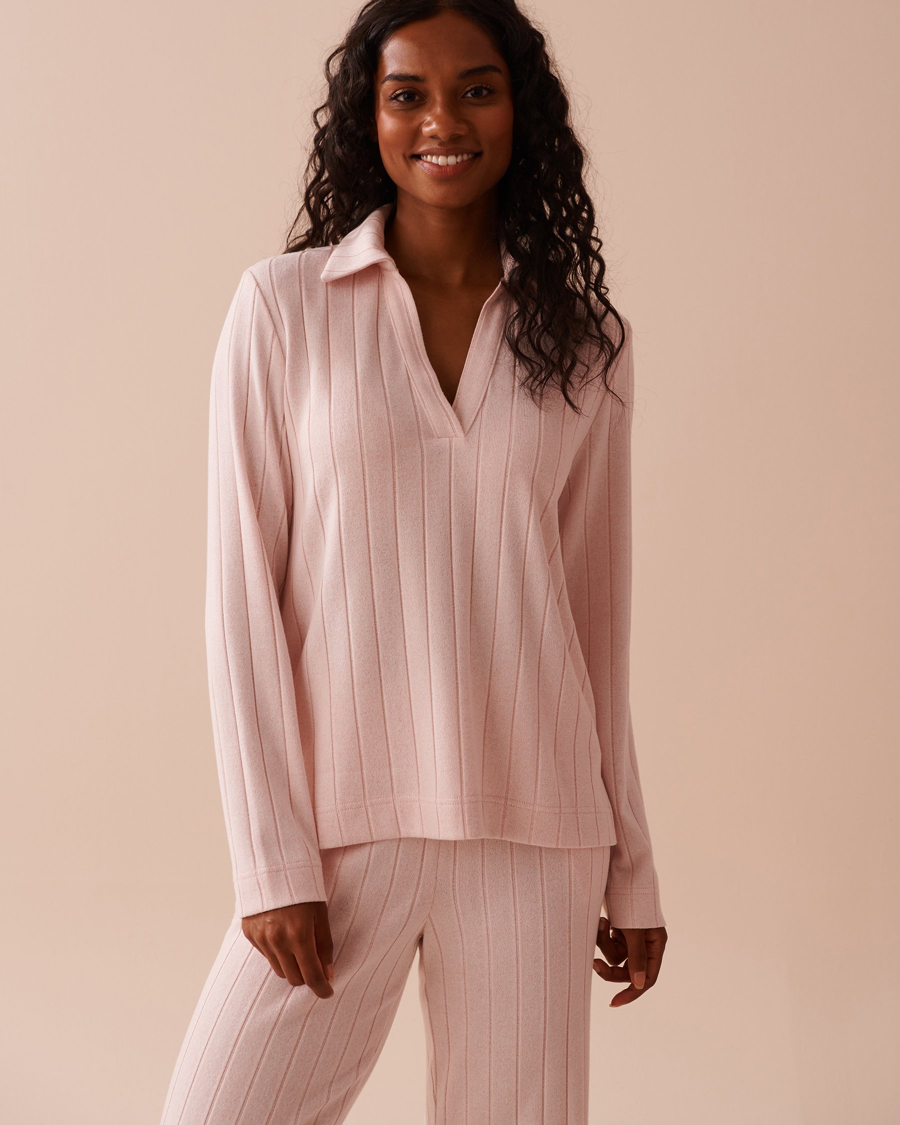 LA VIE EN ROSE Ribbed Long Sleeve Shirt Pink 50100095 - View2