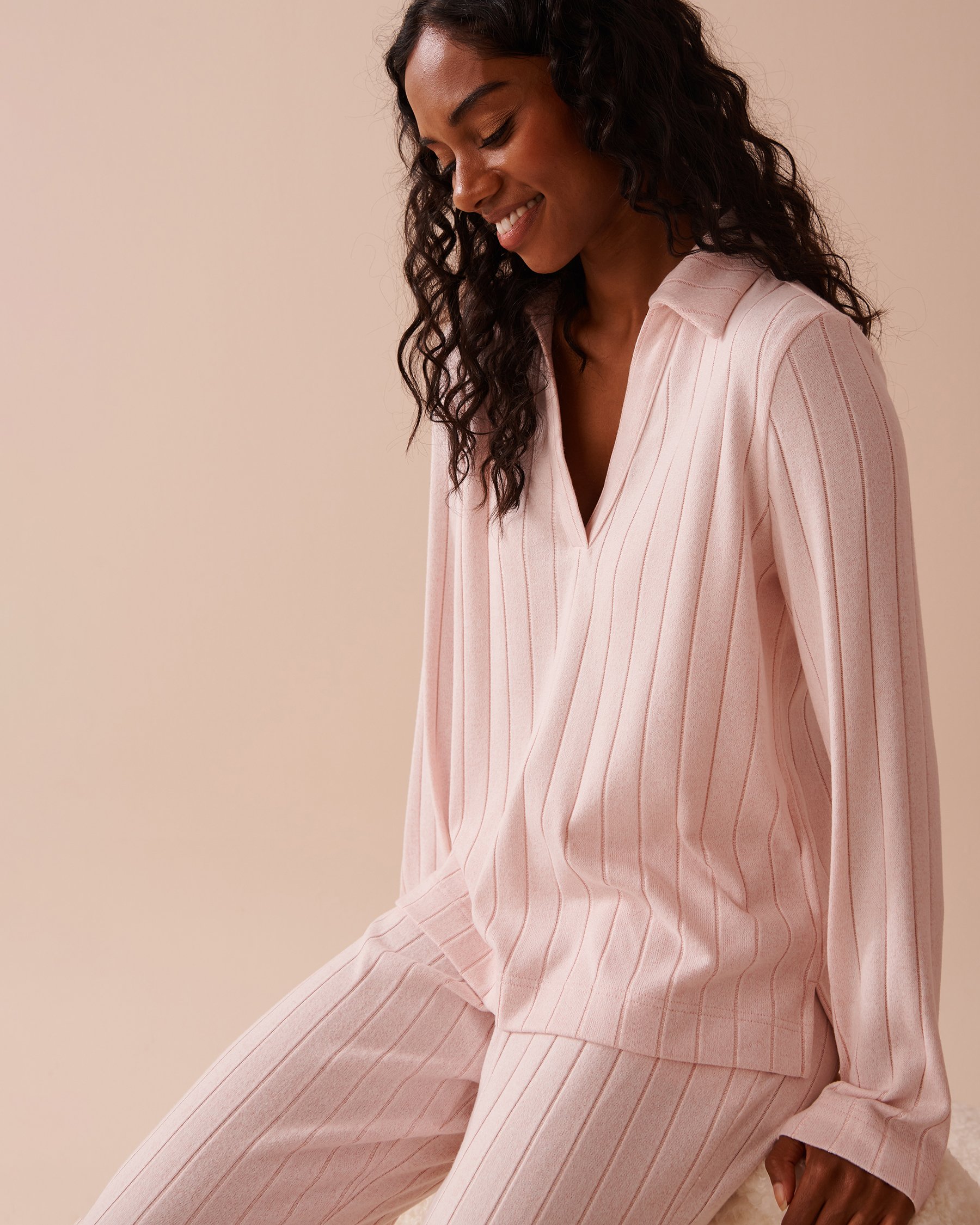 LA VIE EN ROSE Ribbed Long Sleeve Shirt Pink 50100095 - View4