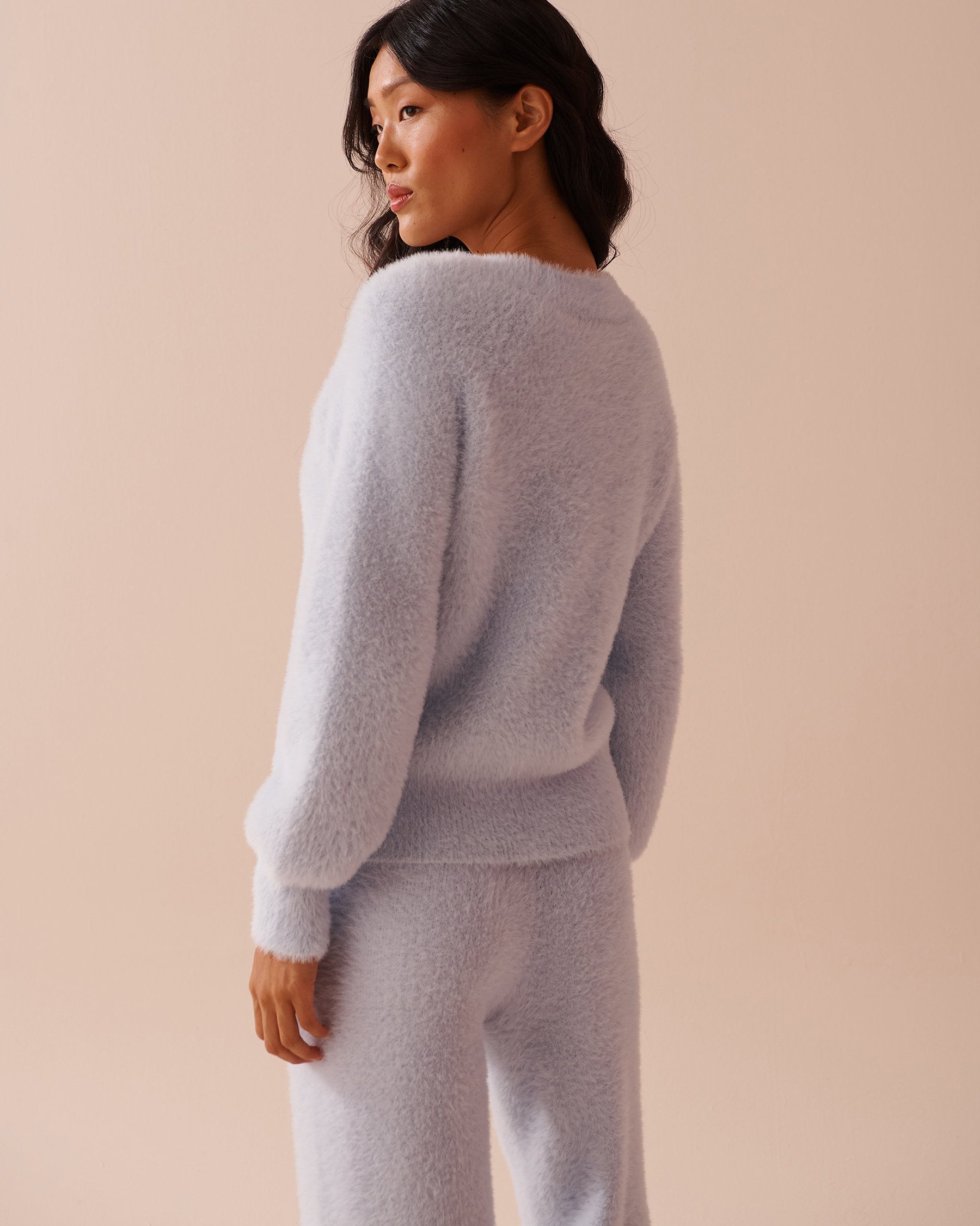 LA VIE EN ROSE Cardigan en peluche moelleuse Bleu glacé 50100097 - Voir7