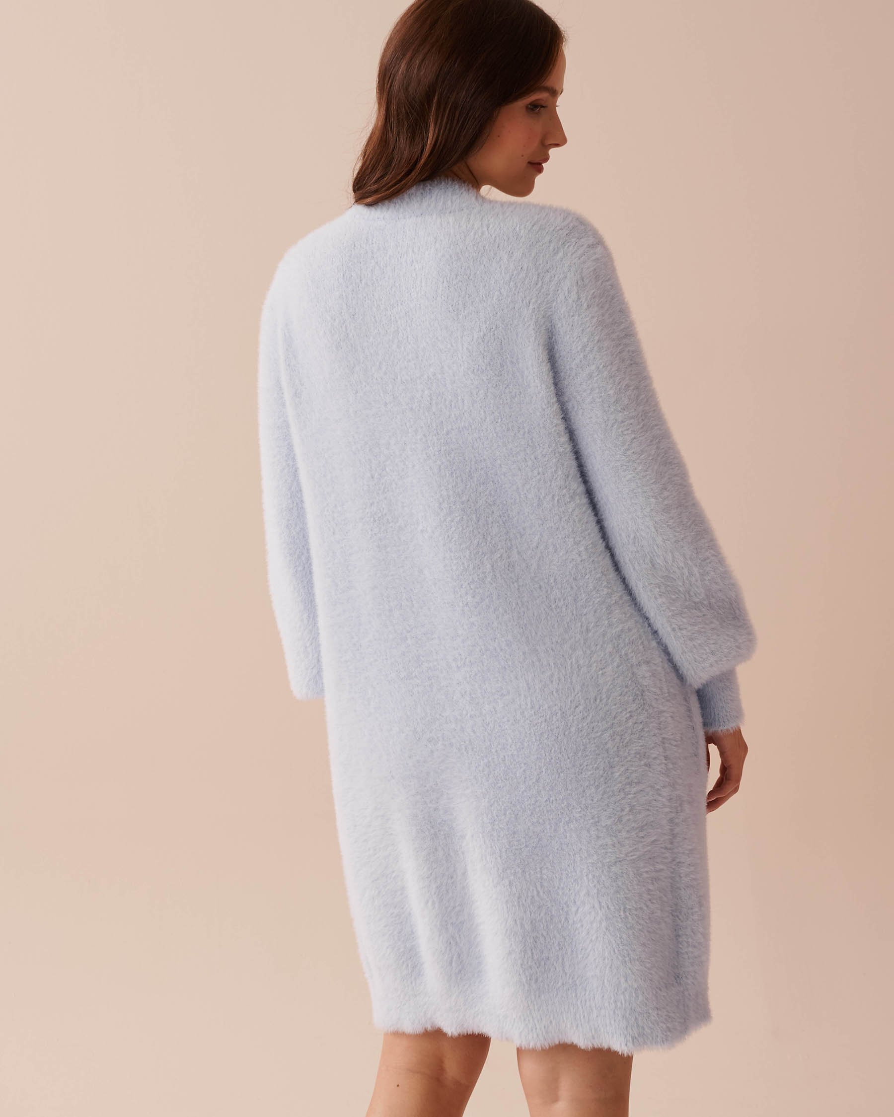 LA VIE EN ROSE Cardigan long en peluche moelleuse Bleu glacé 50500014 - Voir2
