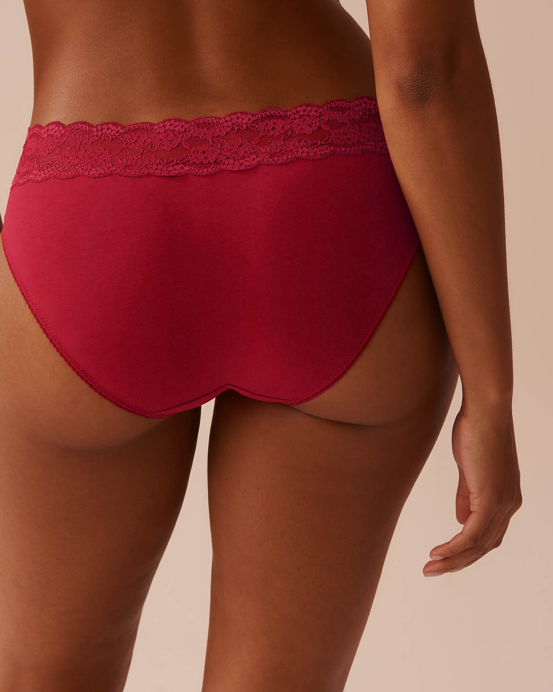 LA VIE EN ROSE Culotte bikini coton et bande de dentelle Rouge sucre d'orge 20100512 - Voir2