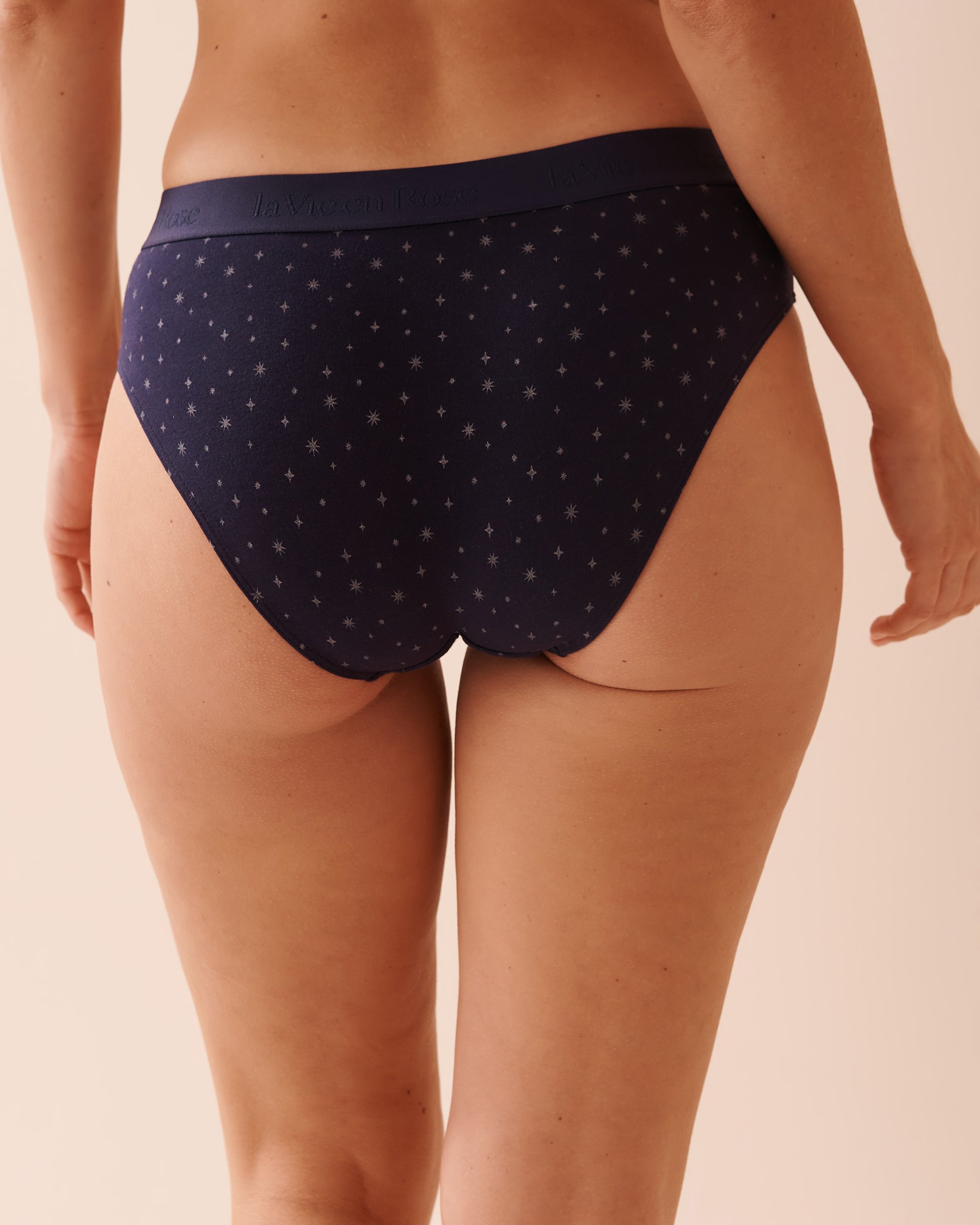 LA VIE EN ROSE Culotte bikini coton et bande élastique logo Bleu nuit/Étoiles 20100518 - Voir2