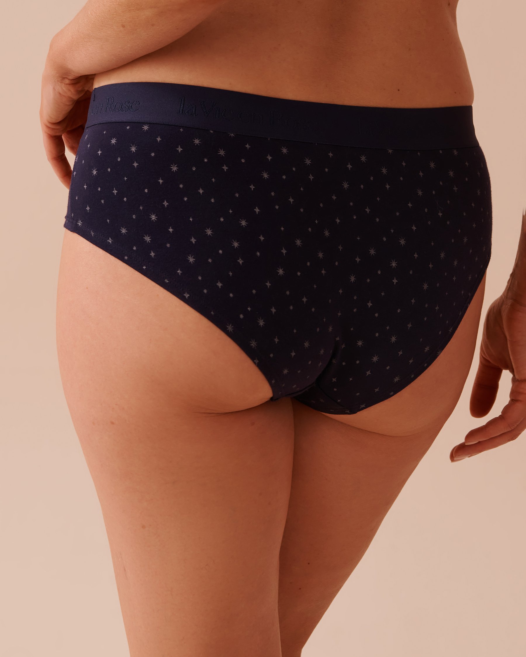 LA VIE EN ROSE Culotte aux hanches coton et bande élastique logo Bleu nuit/Étoiles 20100519 - Voir2