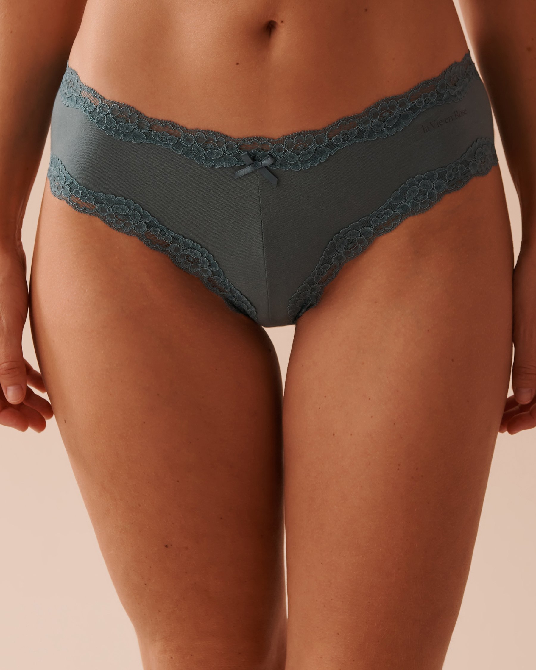 LA VIE EN ROSE Culotte cheeky coton et bordure de dentelle Vert forêt 20100525 - Voir1