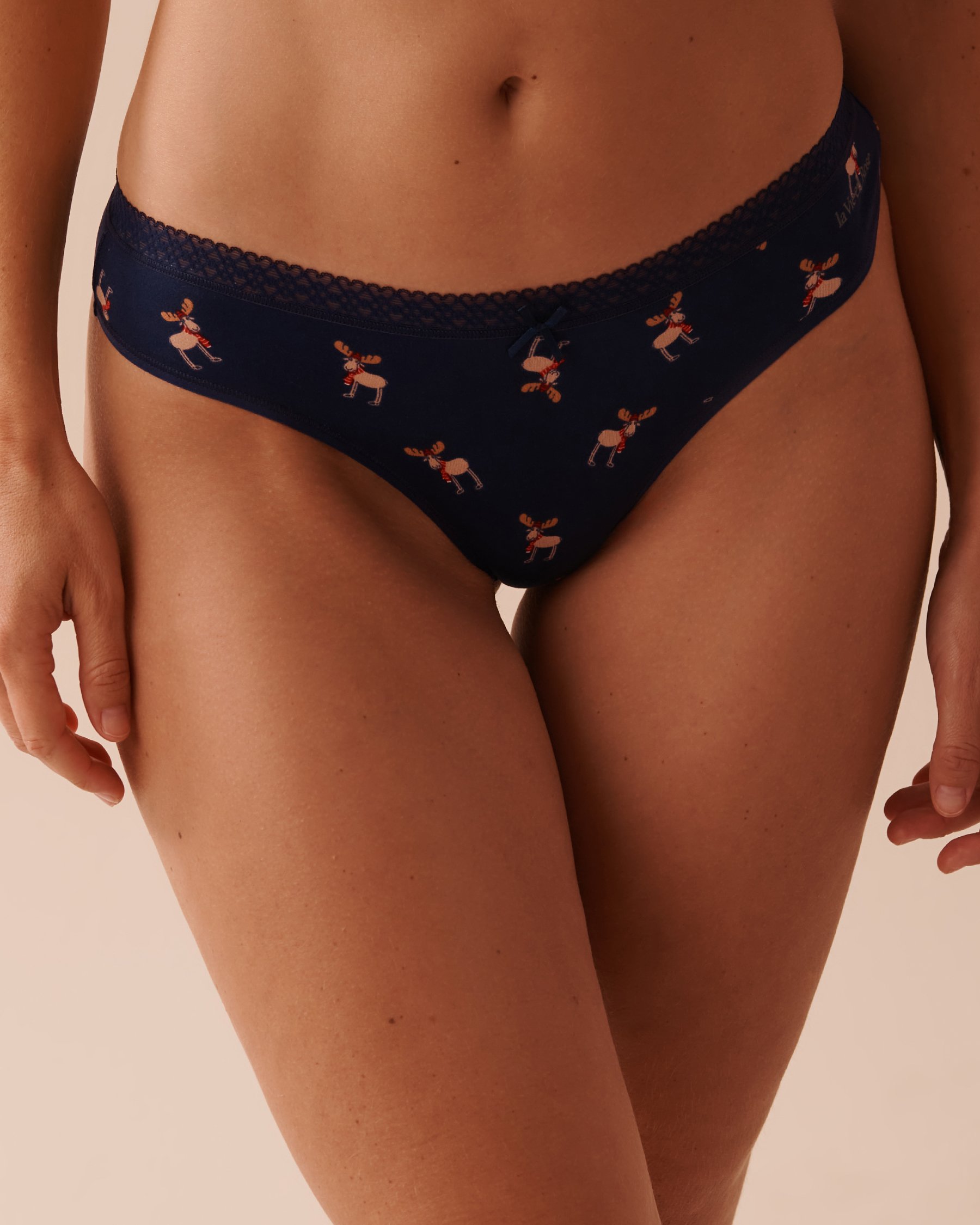 LA VIE EN ROSE Culotte tanga ultra douce bordure de dentelle Orignal/Bleu nuit 20100531 - Voir1