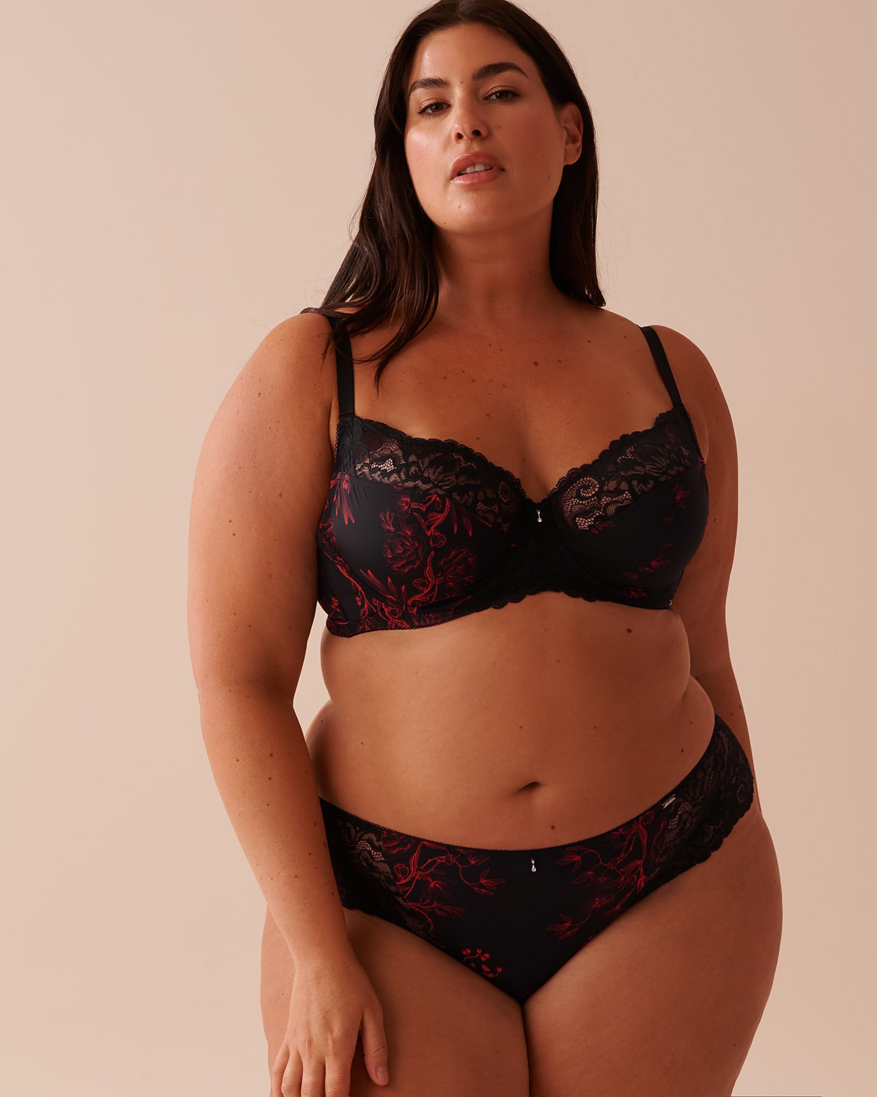 LA VIE EN ROSE Floral Print Microfiber and Lace Cheeky Panty Red Mystic Garden 20300345 - View6