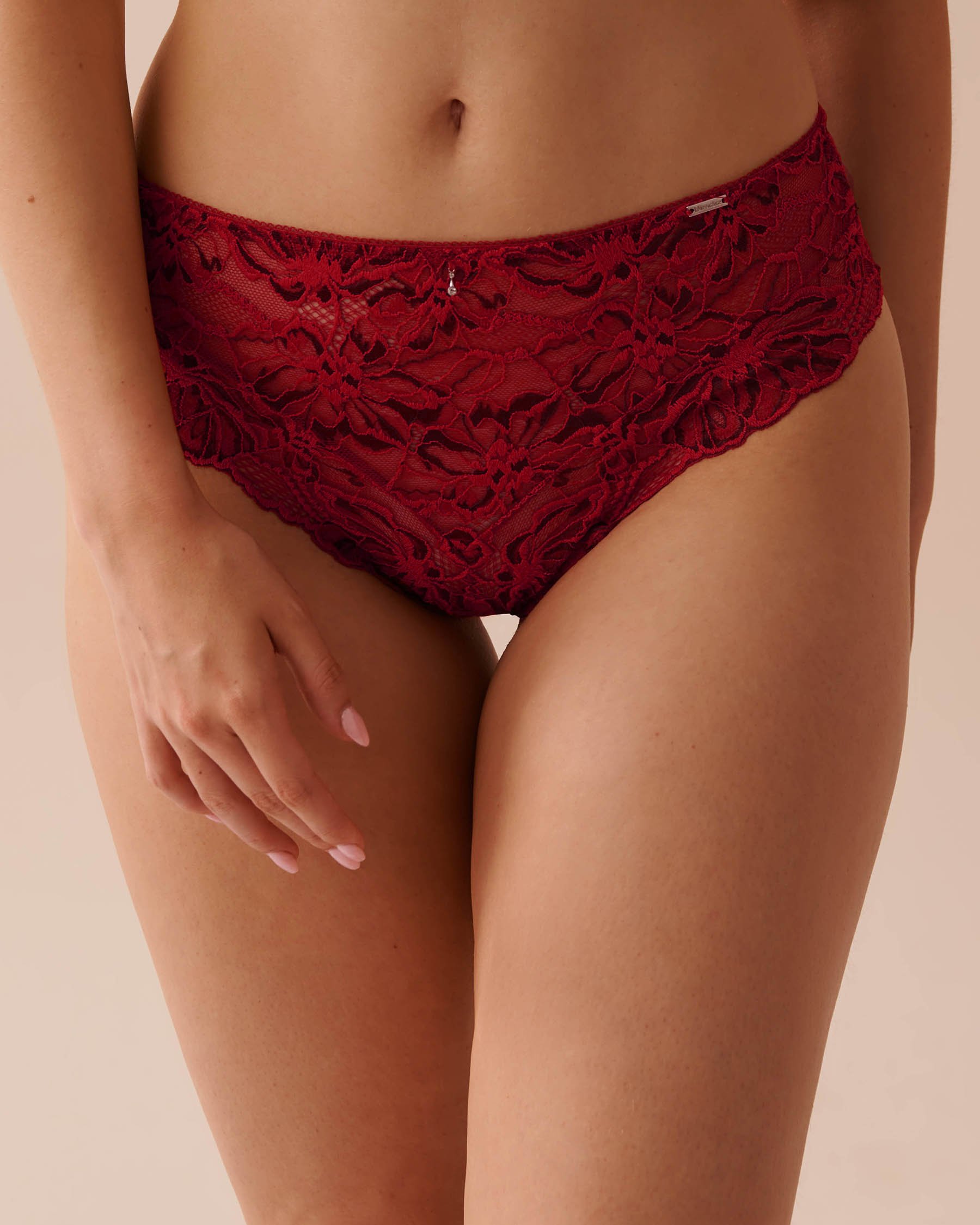 LA VIE EN ROSE Culotte cheeky taille haute en dentelle deux-tons Rouge sucre d'orge 20300350 - Voir2