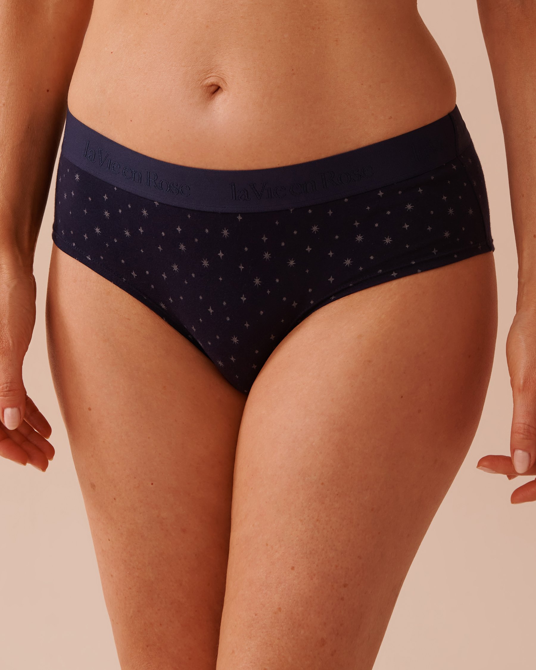 LA VIE EN ROSE Culotte aux hanches coton et bande élastique logo Bleu nuit/Étoiles 20100519 - View3