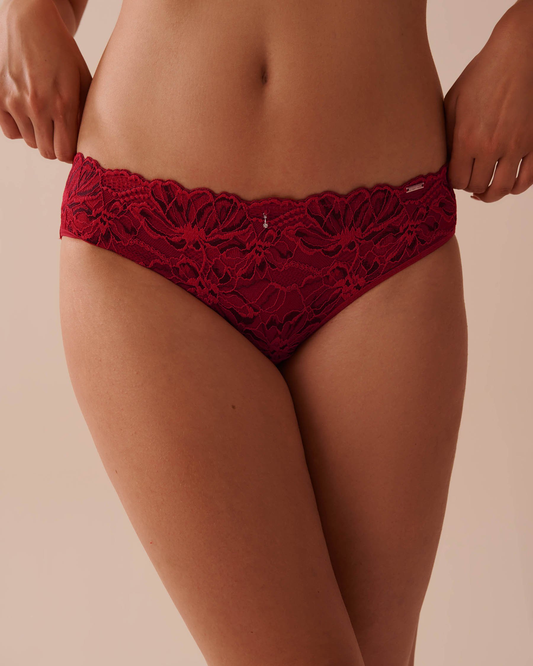 LA VIE EN ROSE Microfiber and 2-tone Lace Sleek Back Bikini Panty Candy Cane Red 20300351 - View1