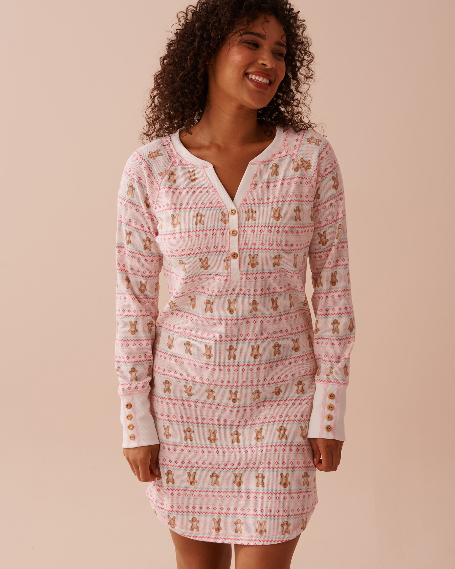 LA VIE EN ROSE Gingerbread Print Waffle Knit Long Sleeve Sleepshirt Gingerbread/Fair Isle Print 40500387 - View1